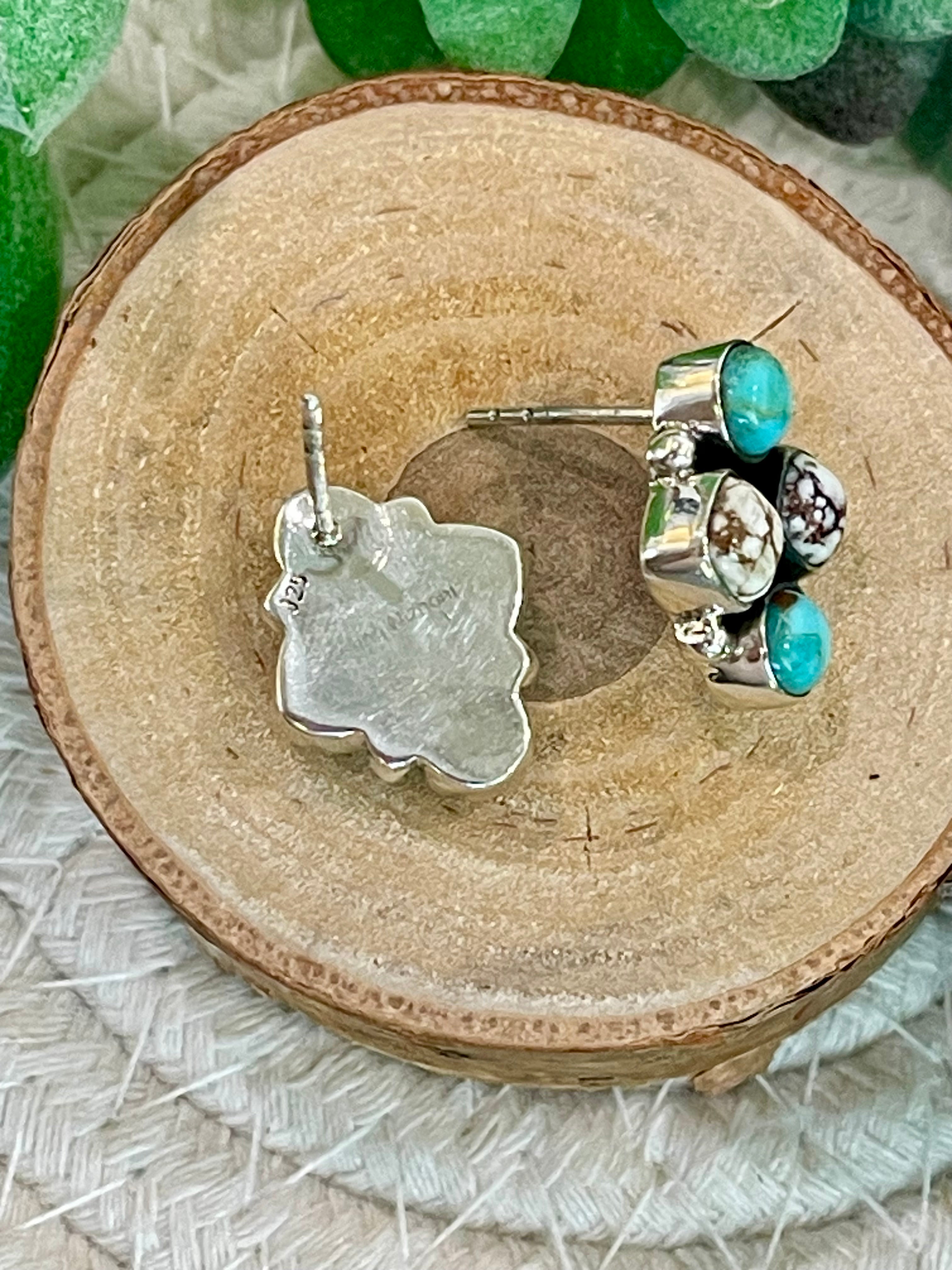 Southwest Handmade Multi Stone & Sterling Silver Post Earrings