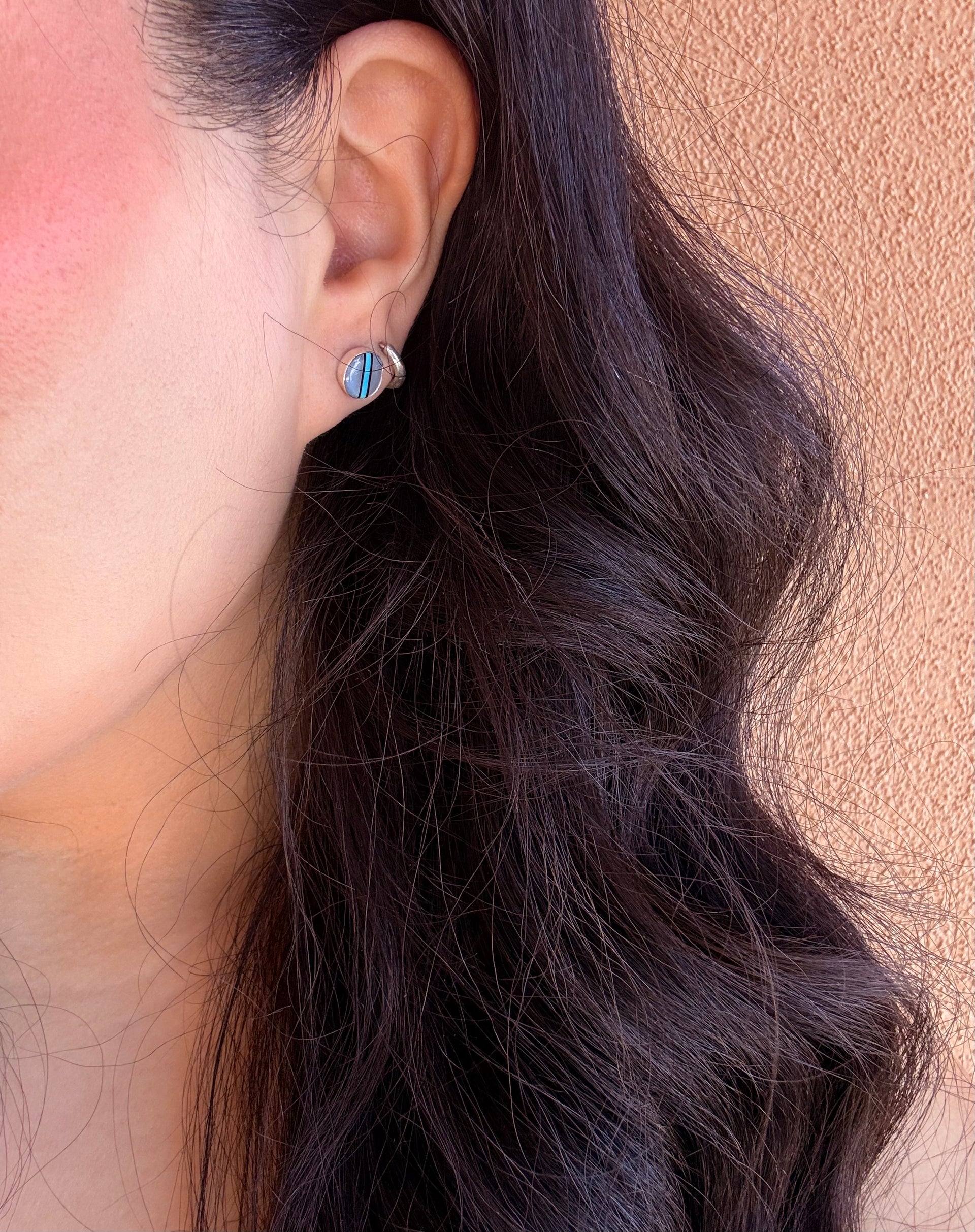 Zuni Multi Stone & Sterling Silver Inlay Stud Earrings