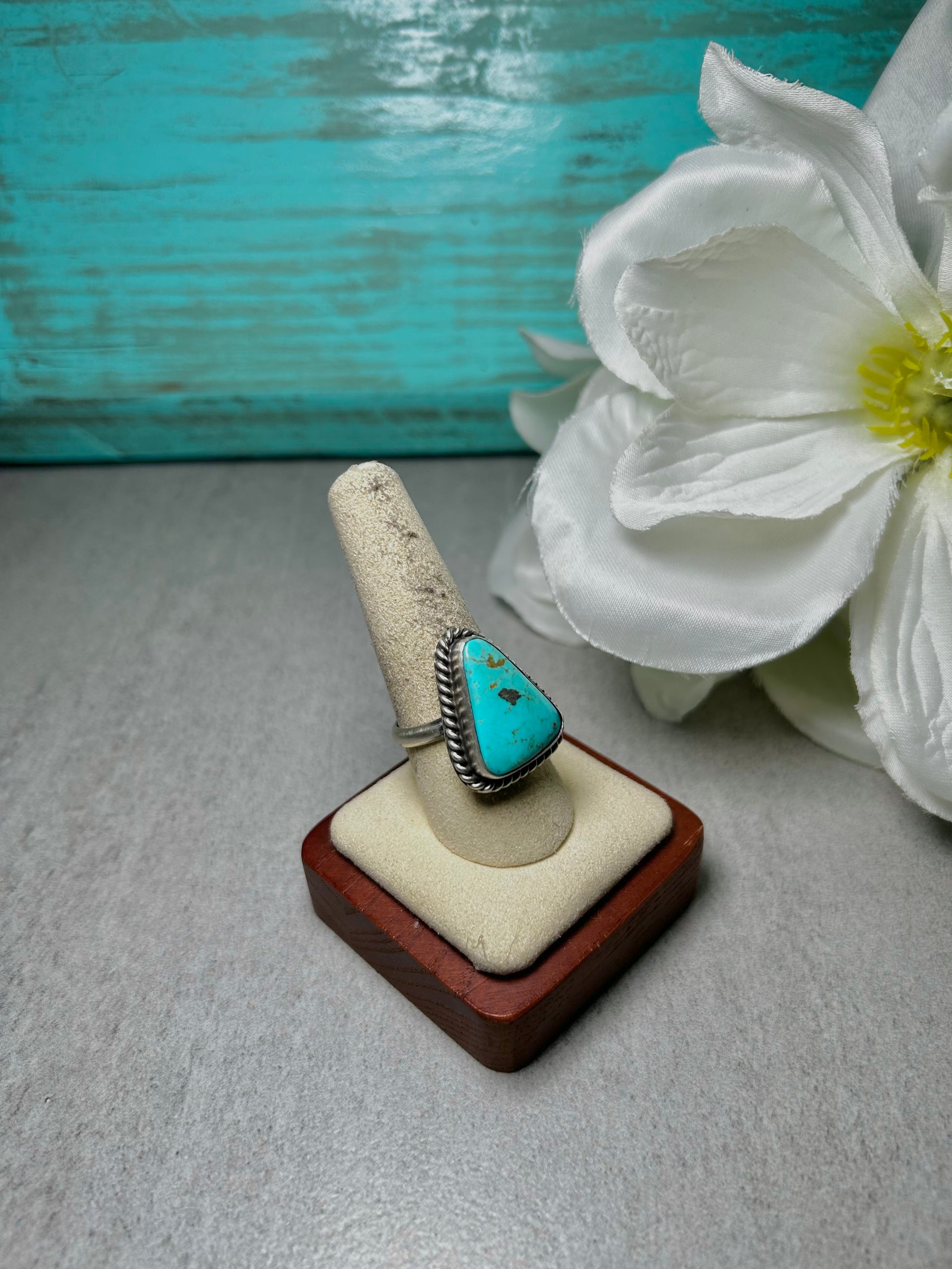 Johnny Dixon Kingman Turquoise & Sterling Silver Adjustable Ring