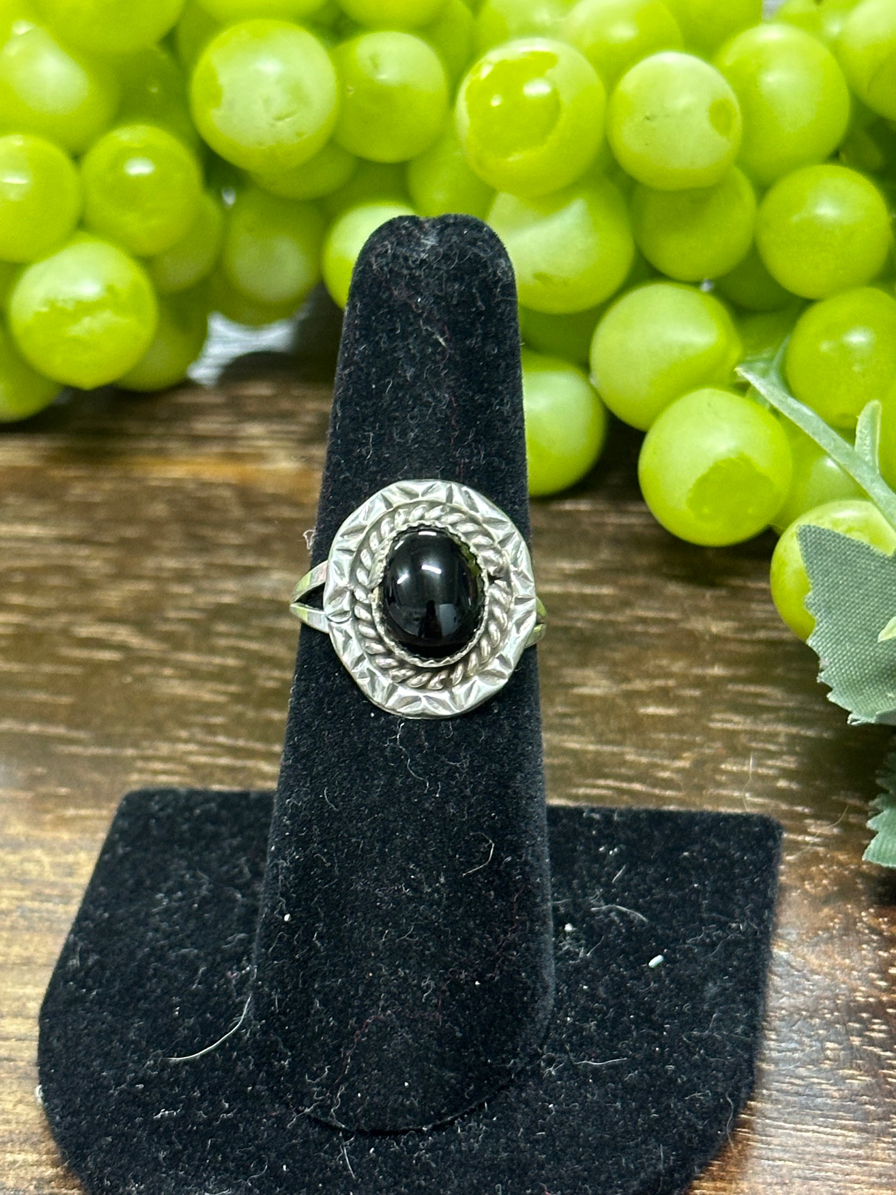 Navajo Made Onyx & Sterling Silver Ring