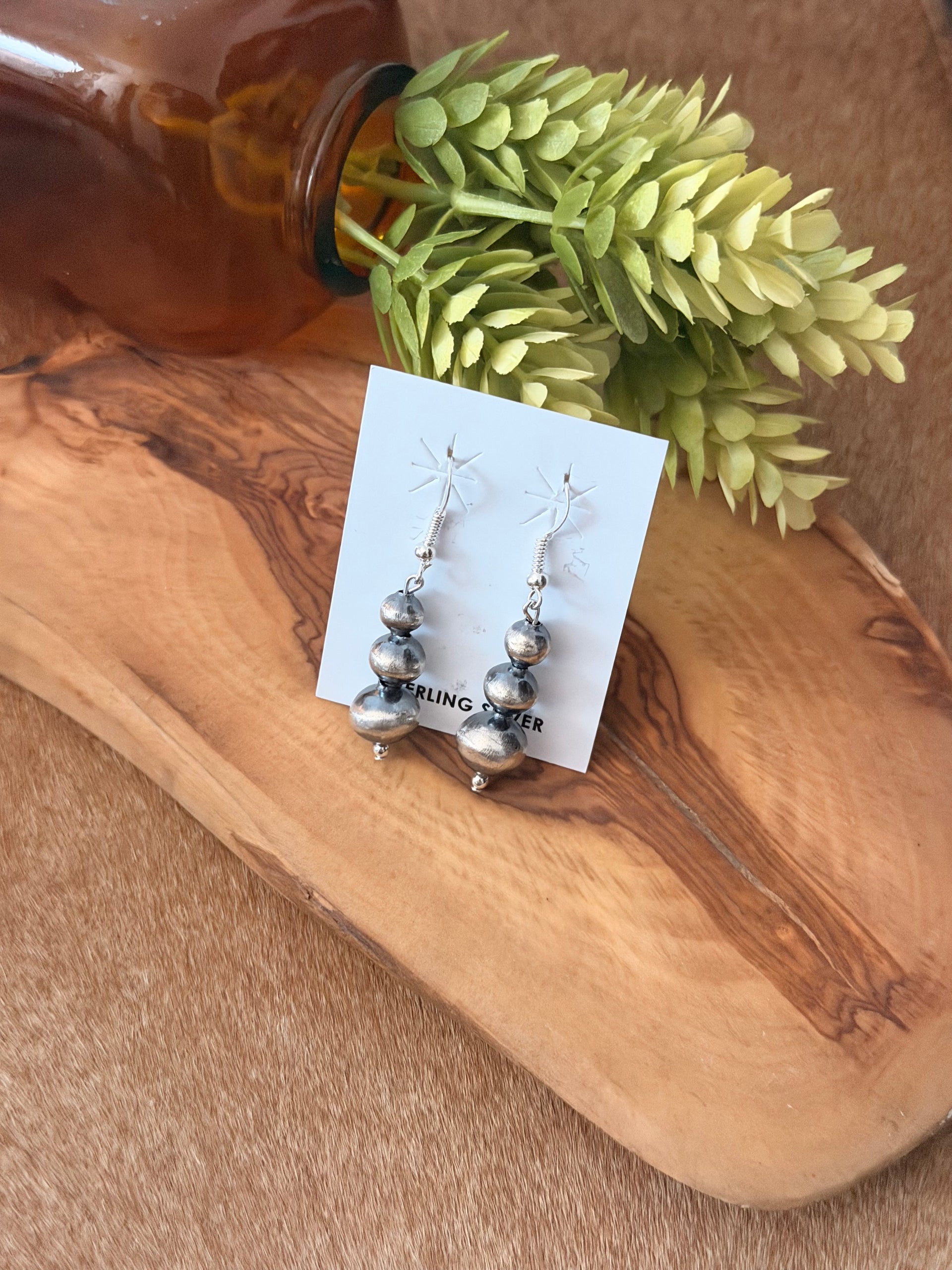 Navajo Strung Sterling Silver Machine Made Pearl Dangle Earrings