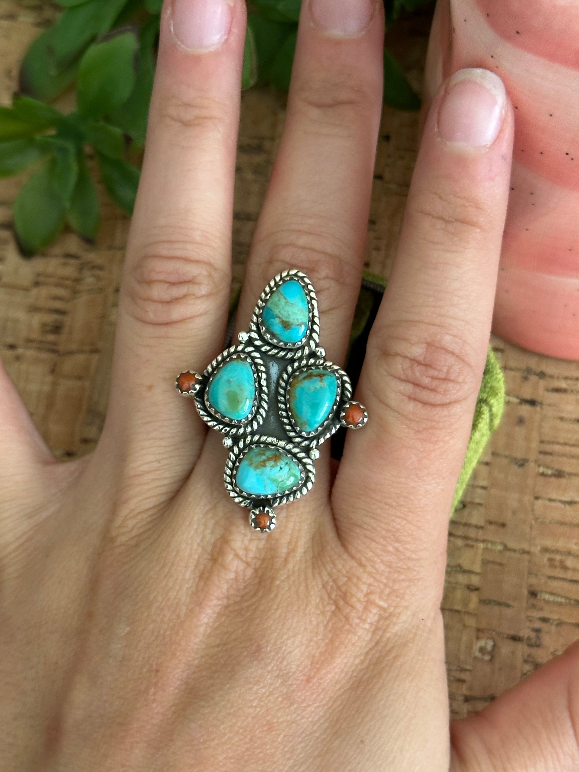 Southwest Handmade Multi Stone & Sterling Silver Adjustable Cluster Ring