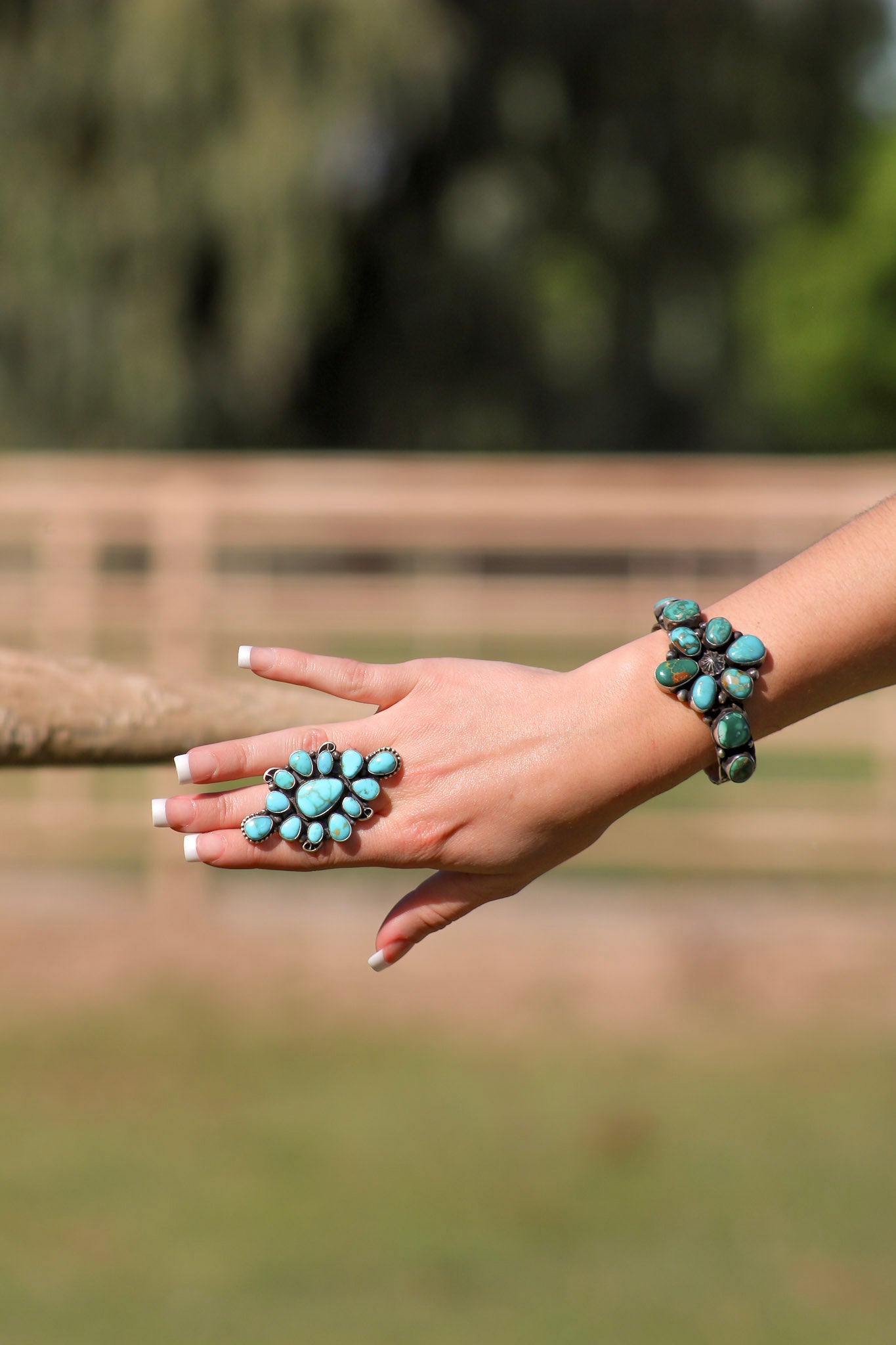Tillie John Mixed Turquoise & Sterling Silver Cluster Cuff Bracelet