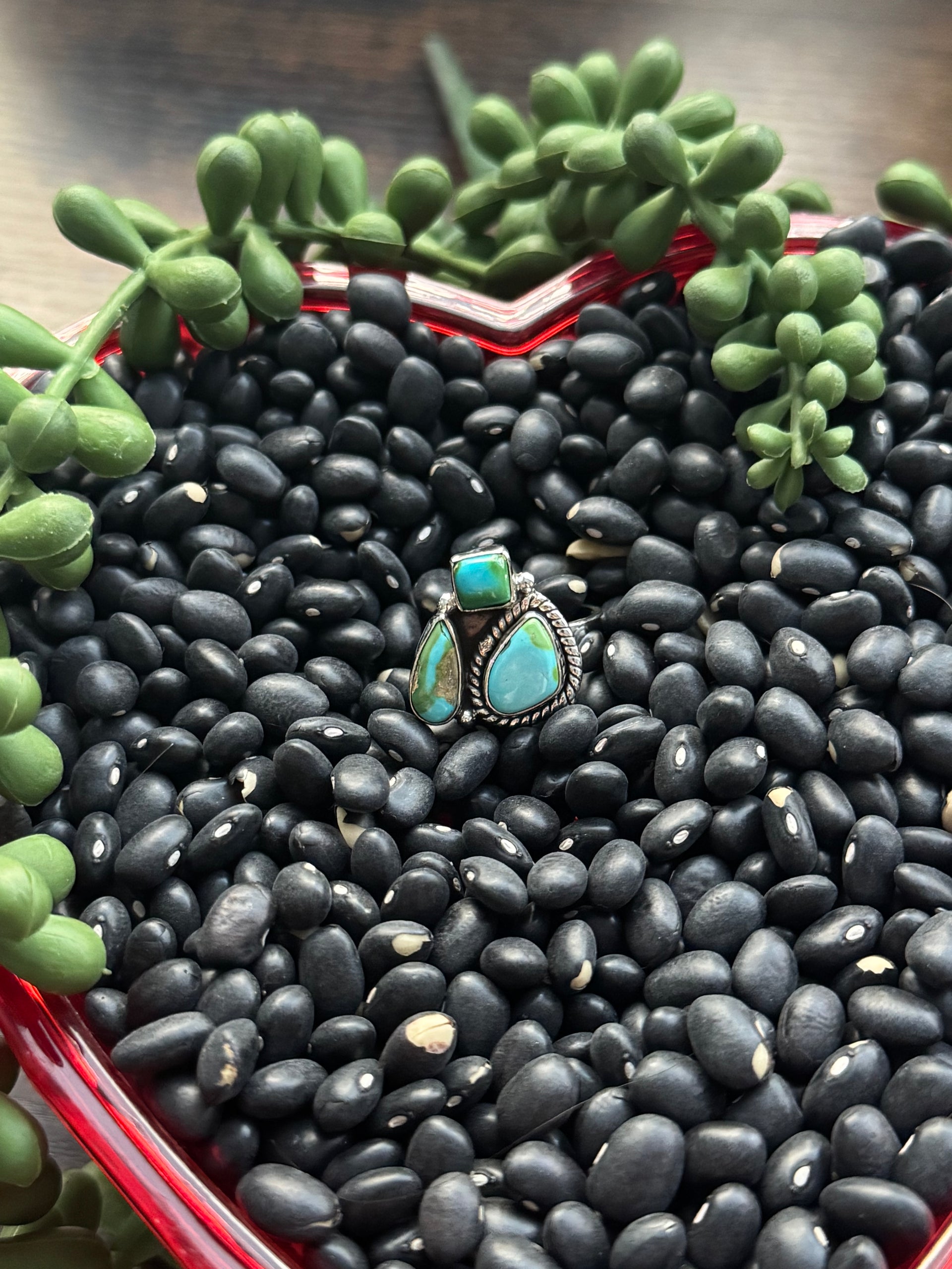 Southwest Handmade Sonoran Mountain Turquoise & Sterling Silver Adjustable Cluster Ring