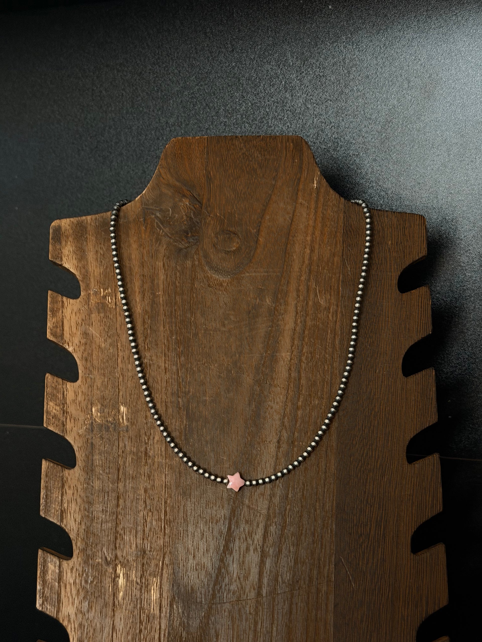 Navajo Strung Pink Conch & Sterling Silver Star Necklace