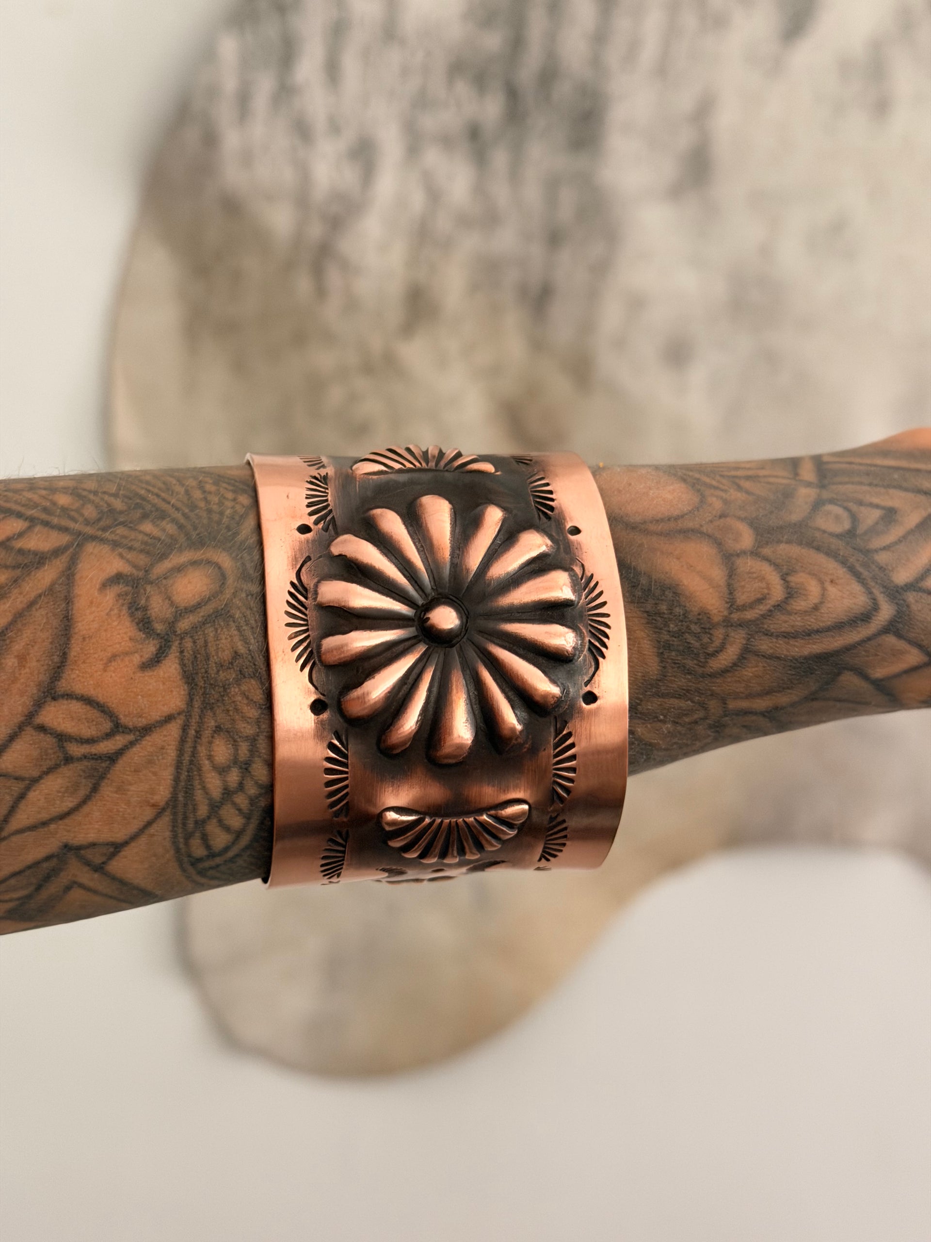 Elvira Bill Copper Stamped Concho Cuff Bracelet