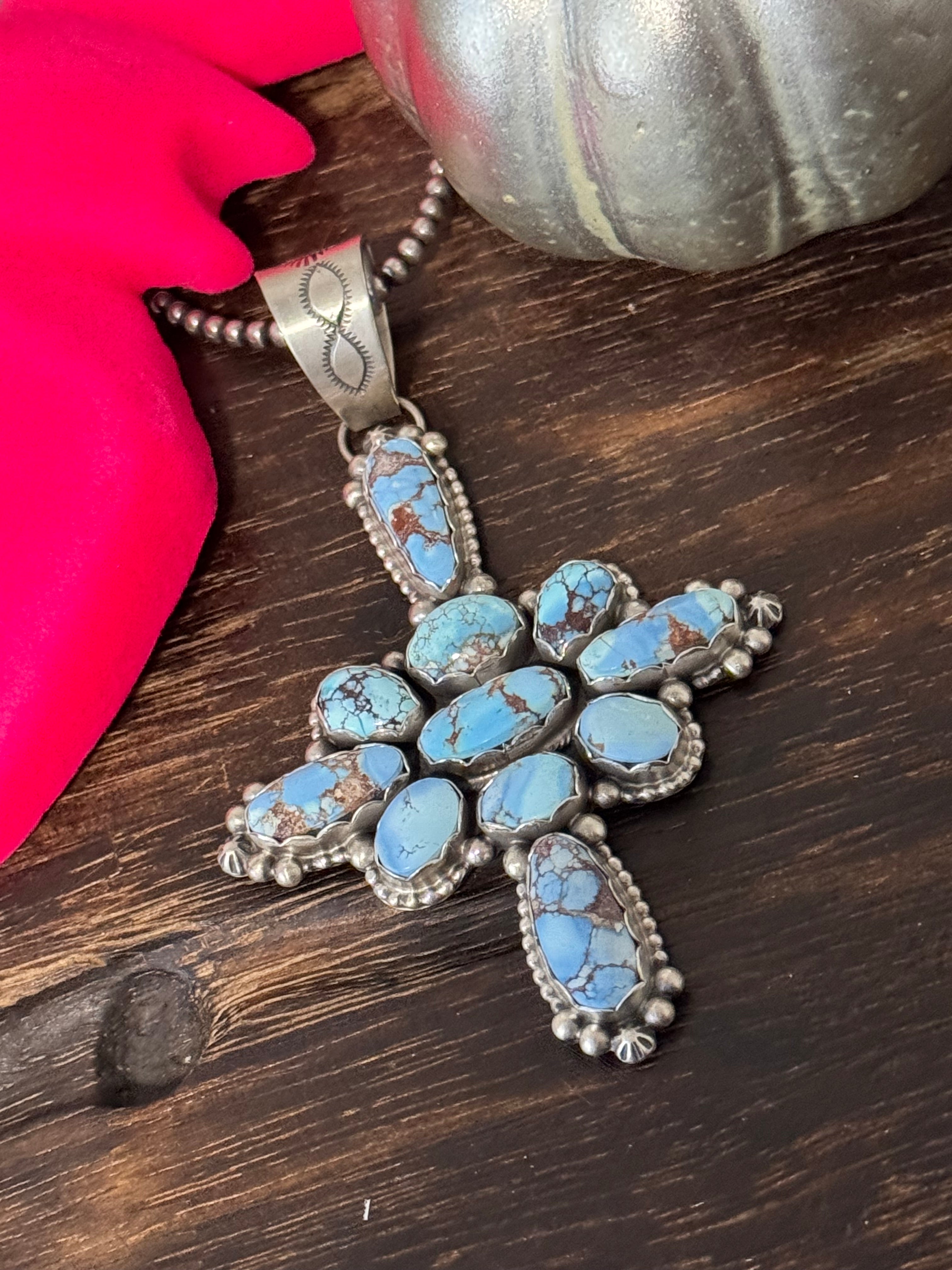 Dave Skeets Golden Hills Turquoise & Sterling Silver Cluster Pendant