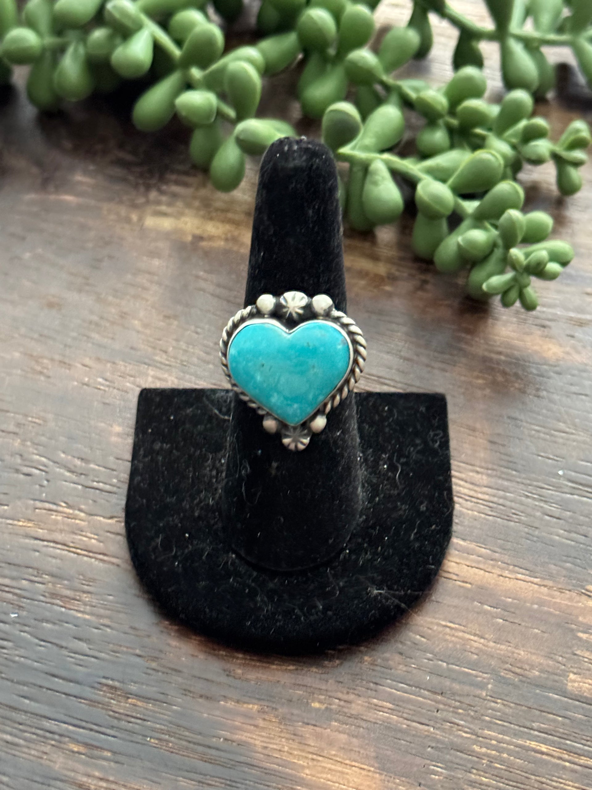 Alfred Martinez Kingman Turquoise &  Sterling Silver Adjustable Heart Ring