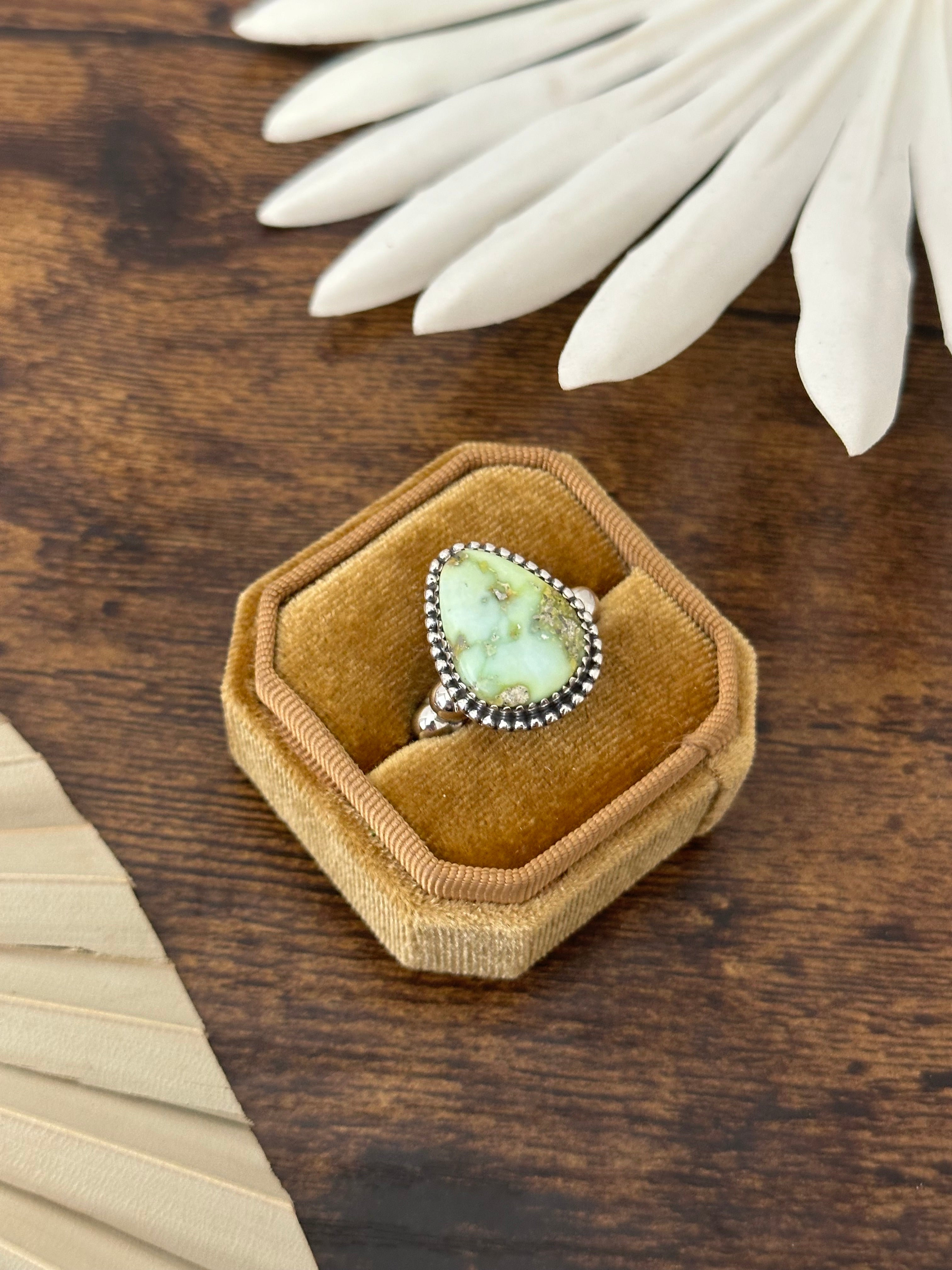 Southwest Handmade Palomino Variscite & Sterling Silver Adjustable Ring