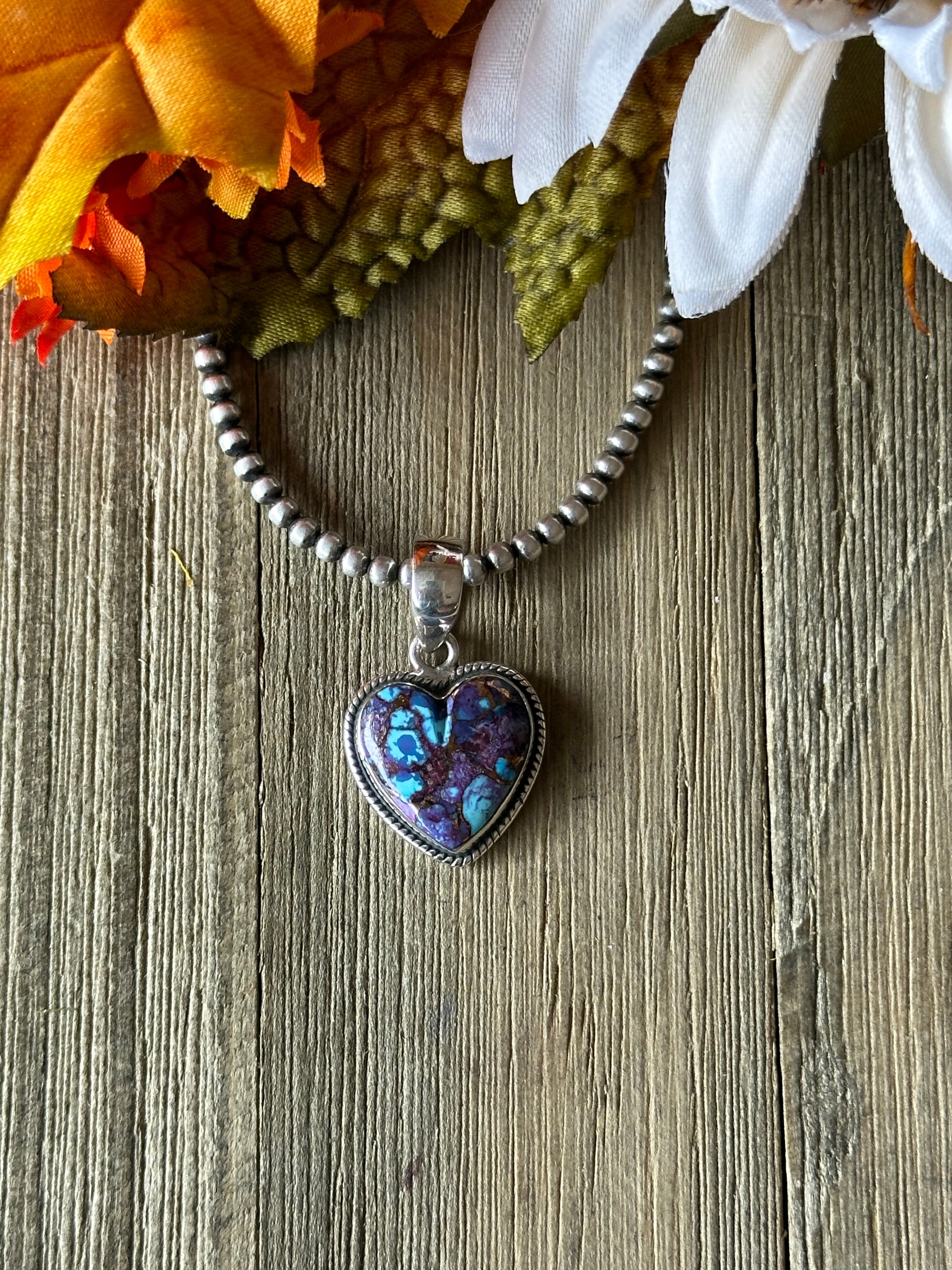 Southwest Handmade Purple Mohave Turquoise & Sterling Silver Heart Pendant