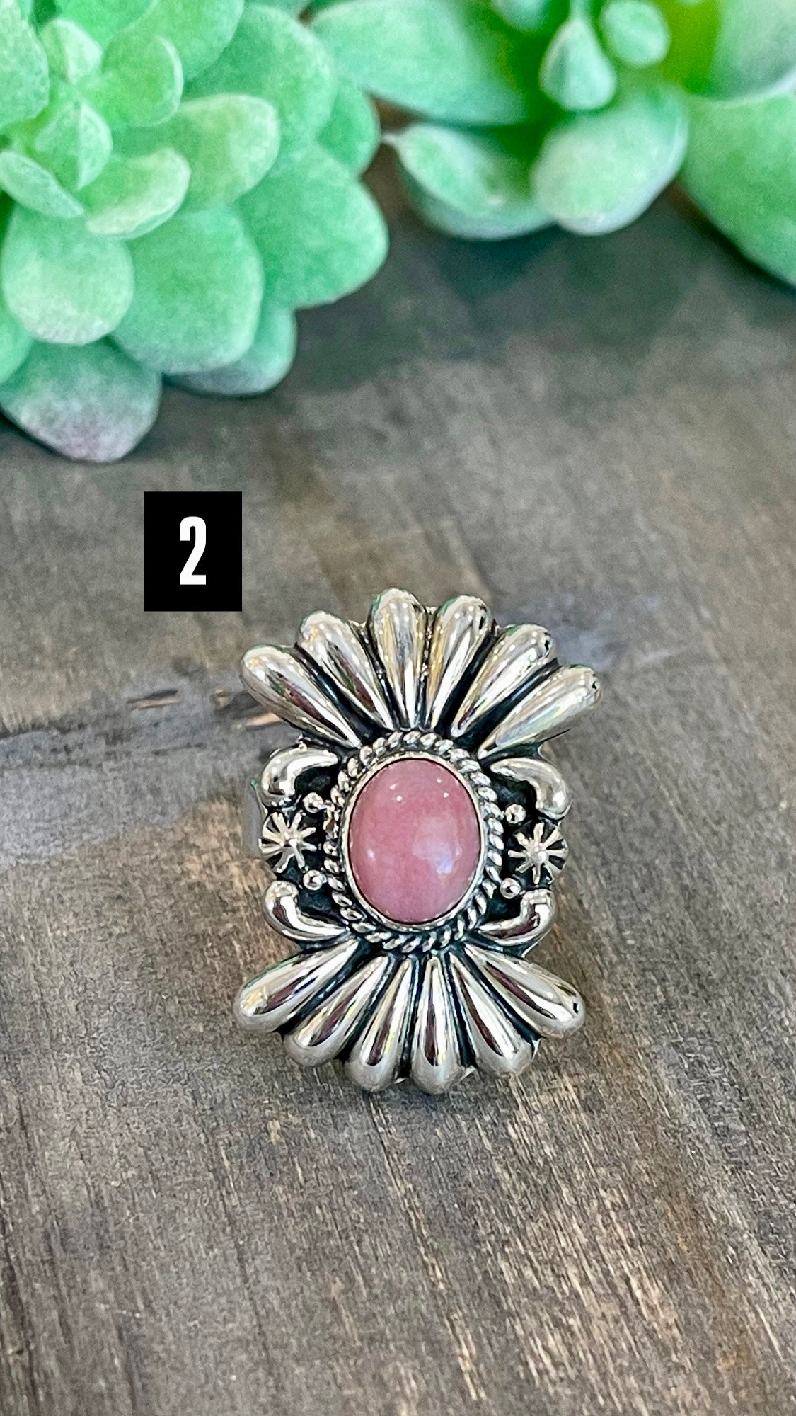 Southwest Handmade Peruvian Pink Opal & Sterling Silver Adjustable Ring