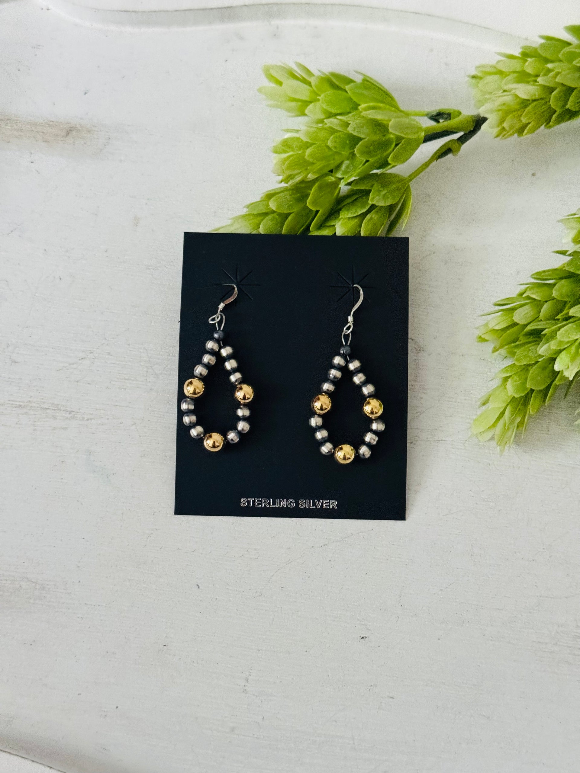 Navajo Strung 18K Gold Plated Sterling Silver Beaded Dangle Earrings