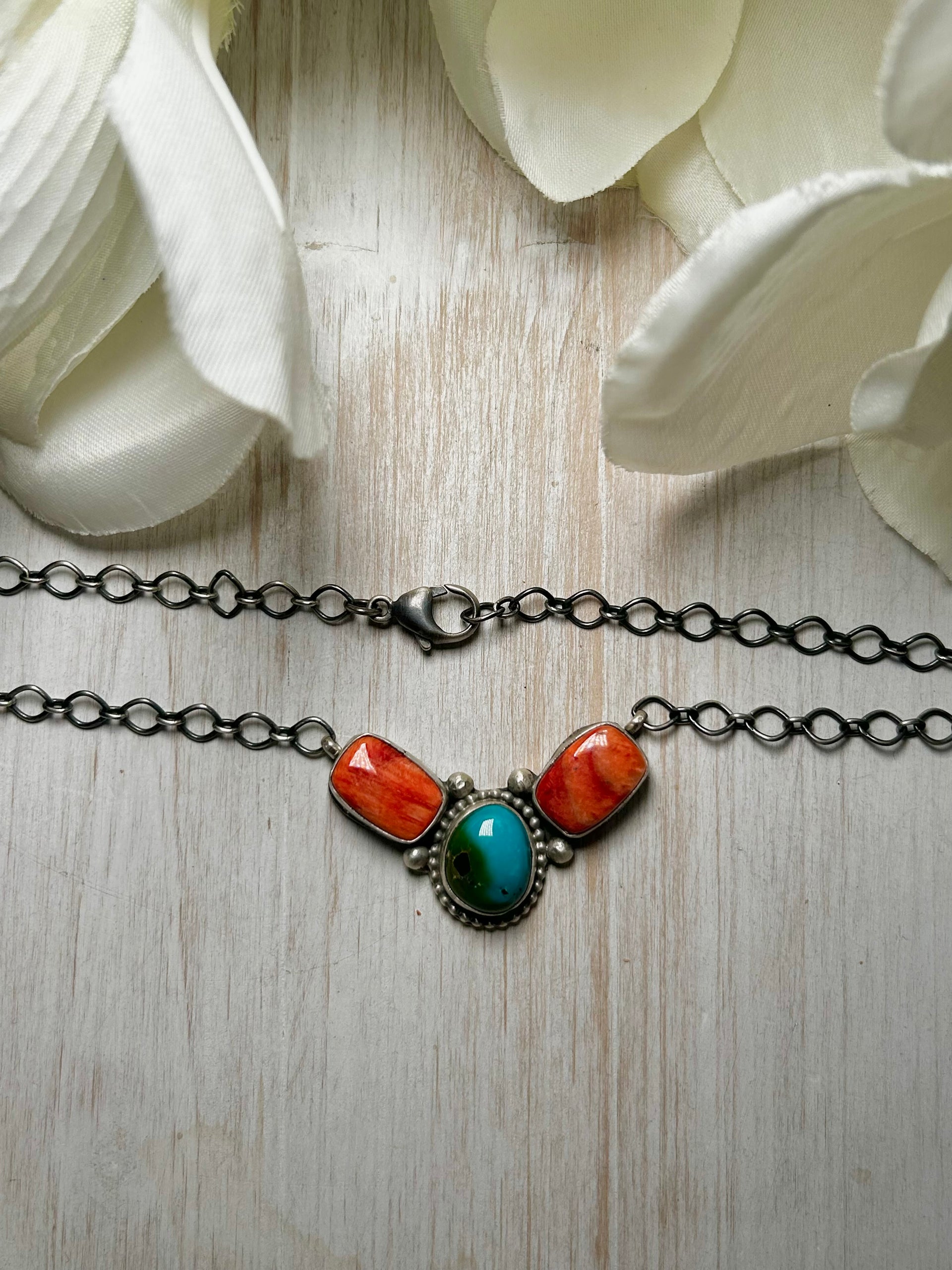 Navajo Made Multi Stone & Sterling Silver Necklace