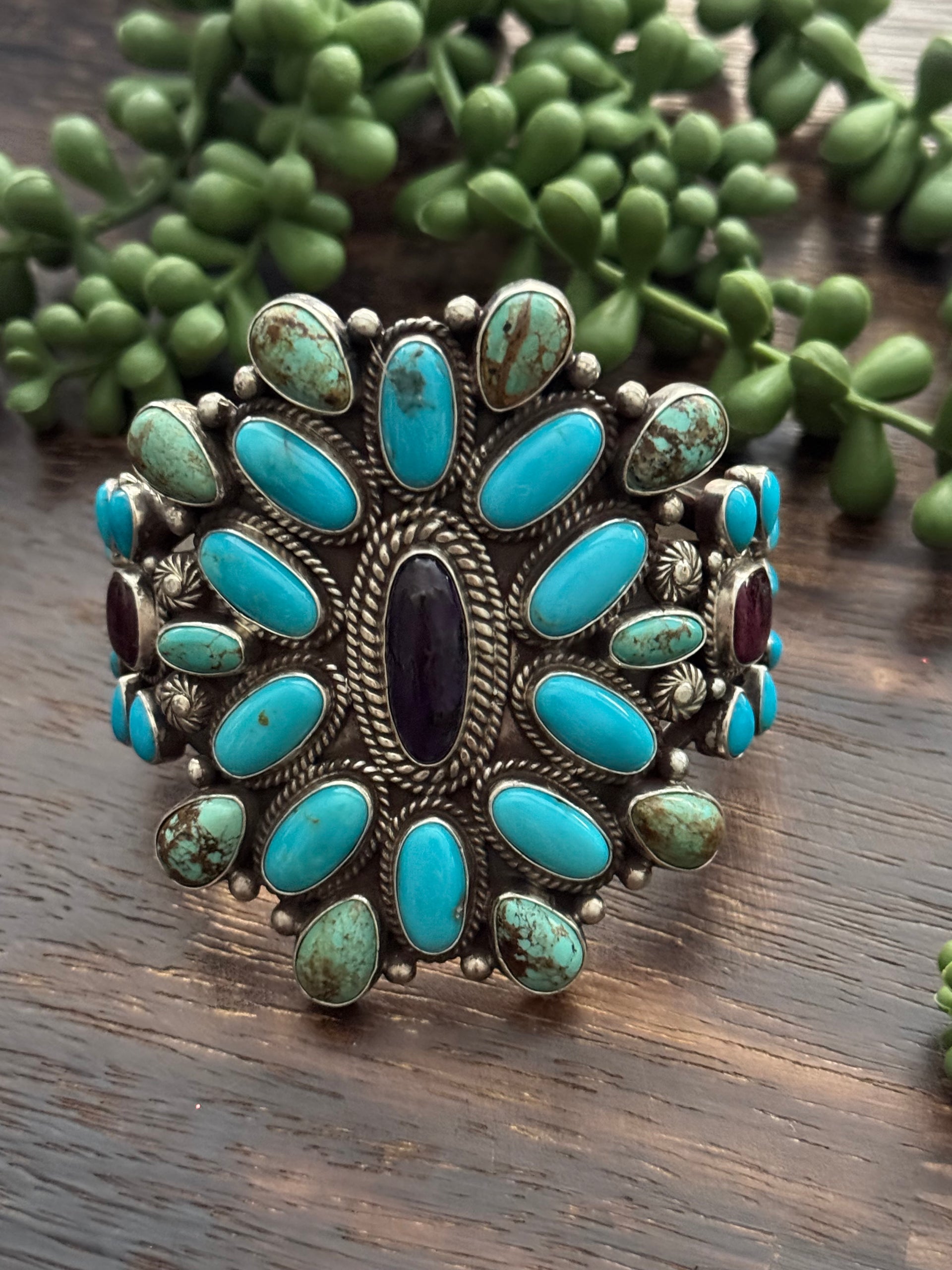 Tyler Brown Multi Stone & Sterling Silver Cluster Cuff Bracelet