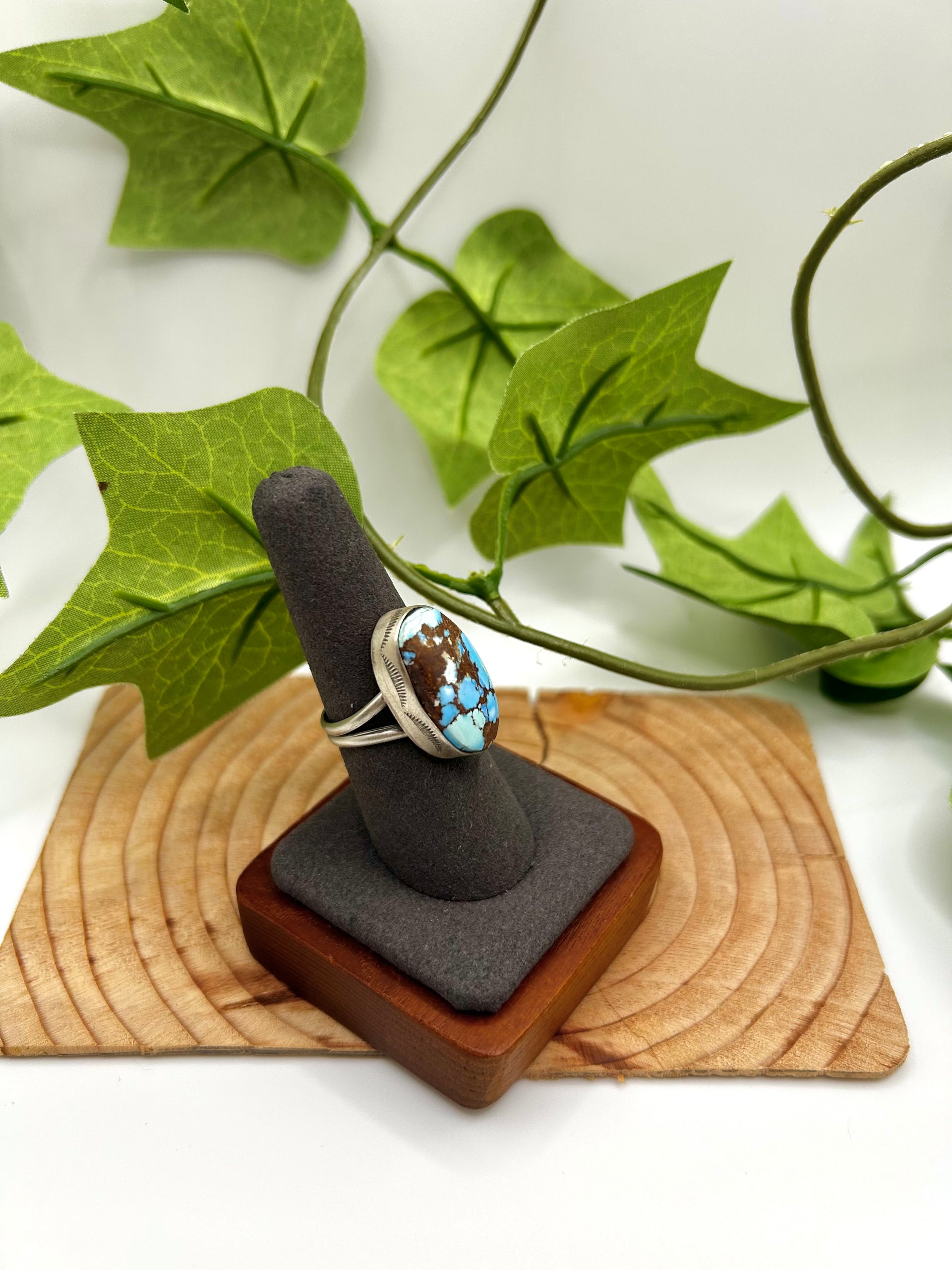 Navajo Made Golden Hill Turquoise & Sterling Silver Ring Size 8