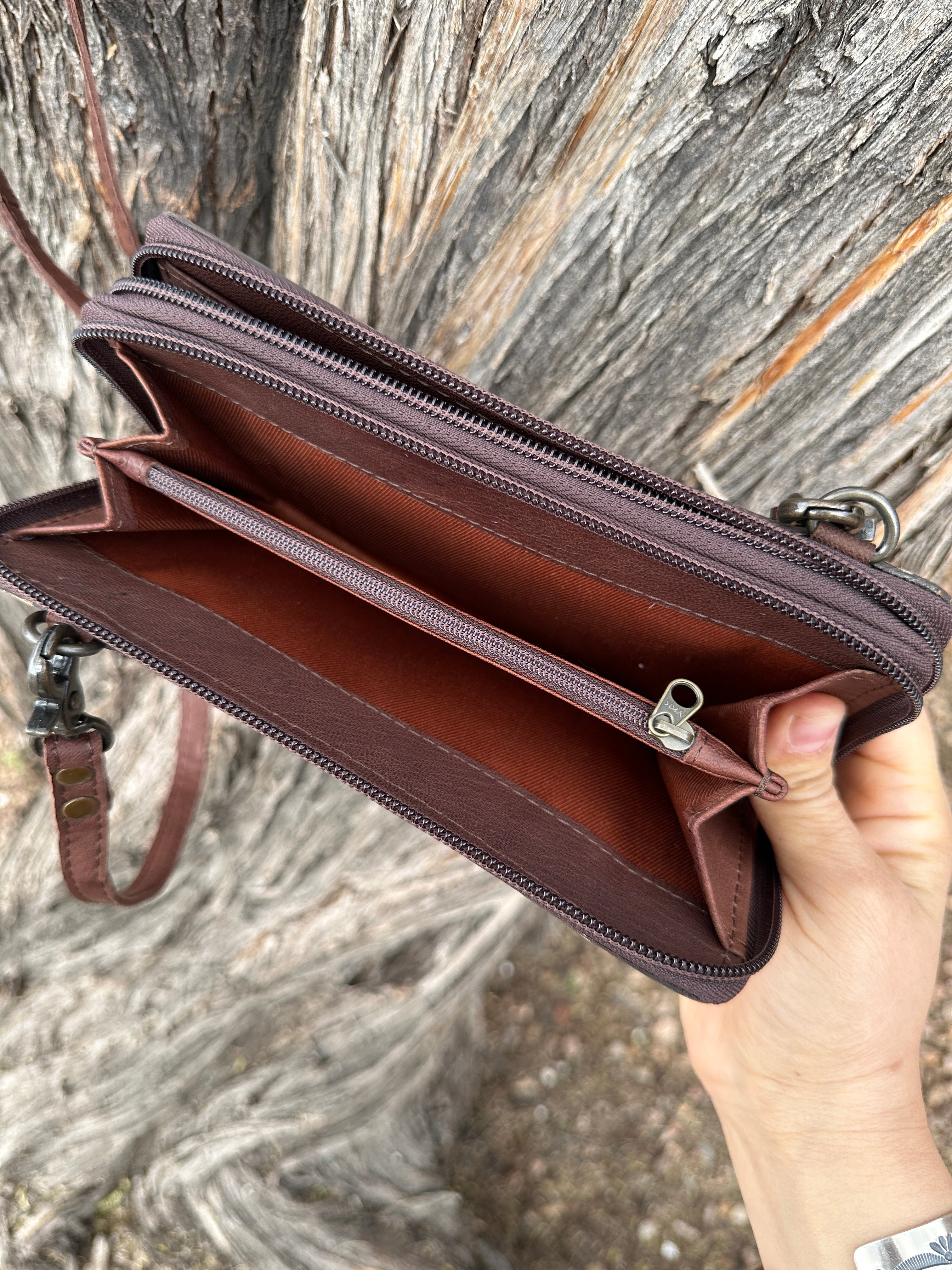 Genuine Tooled Leather & Cowhide Wallet Purse