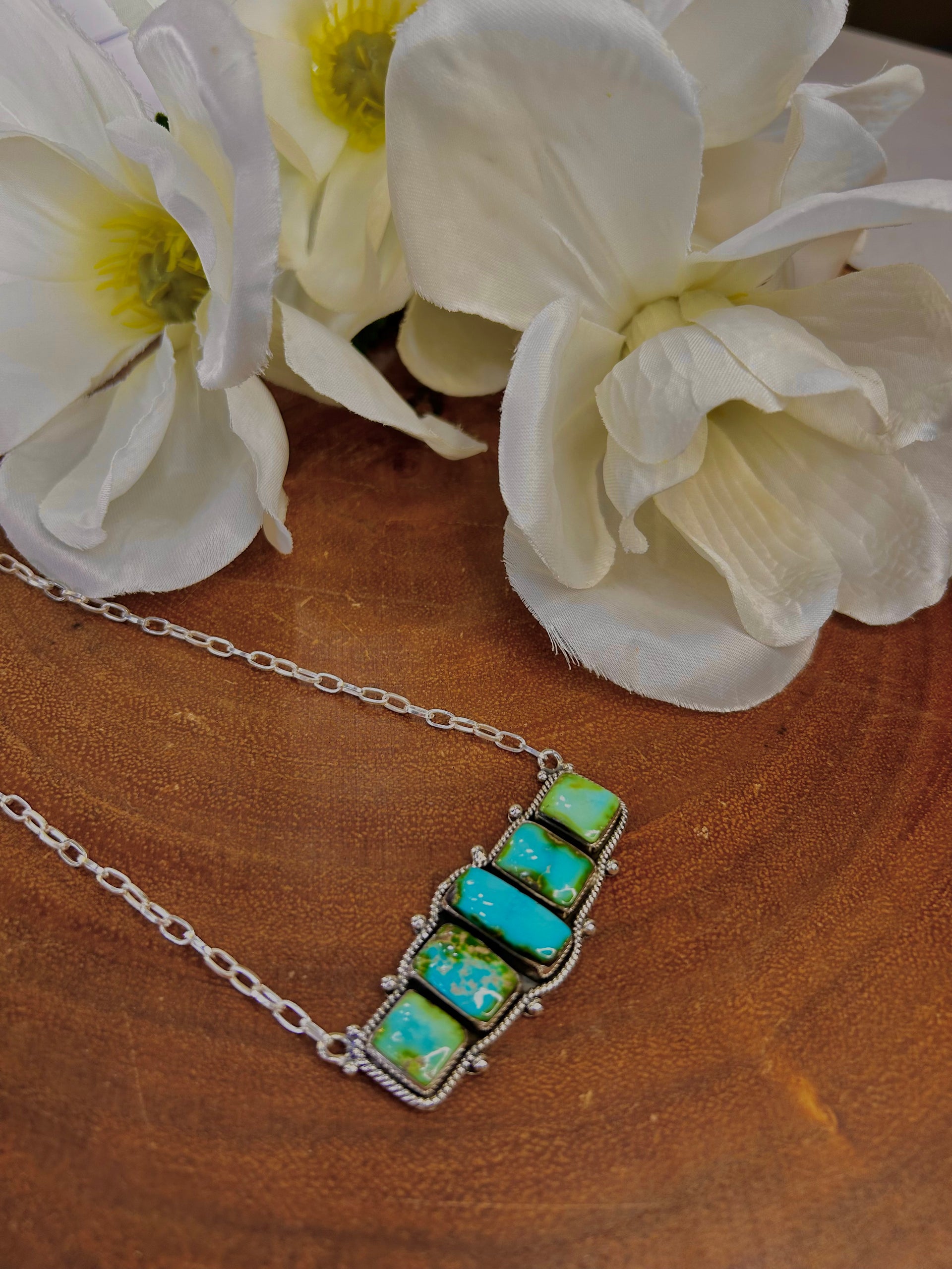 Southwest Sonoran Mountain Turquoise and Sterling Silver Cluster Necklace