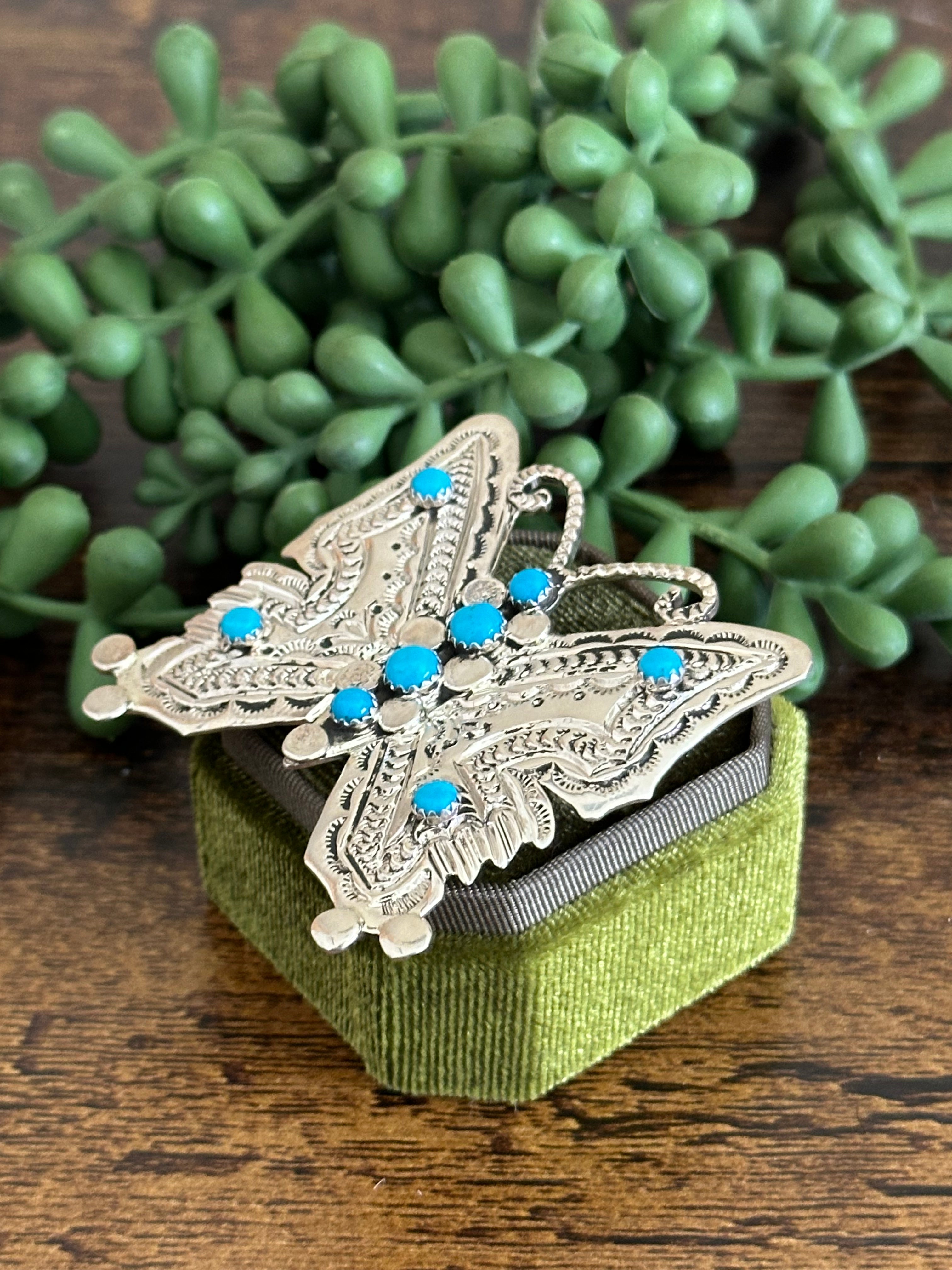 Jereme Delgarito Kingman Turquoise & Sterling Silver Adjustable Butterfly Ring