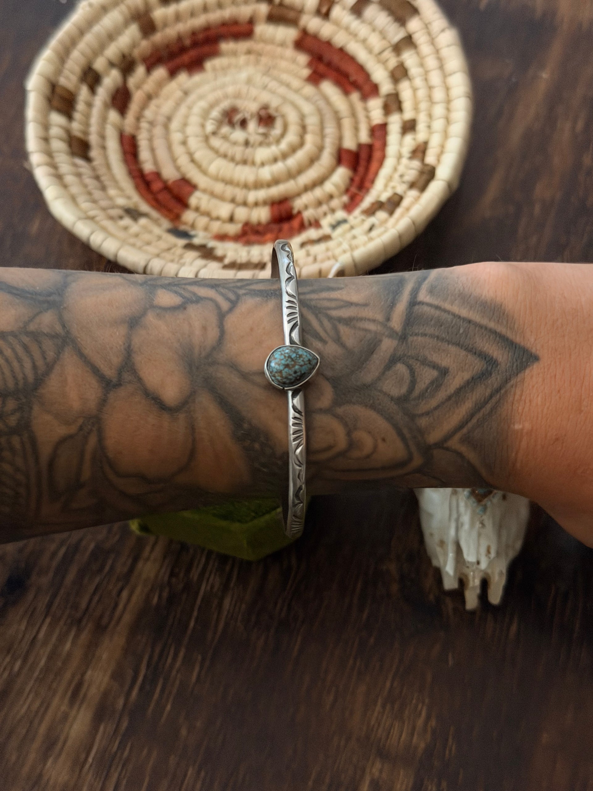 Navajo Made Mine 8 Turquoise  & Sterling Silver Cuff Bracelet