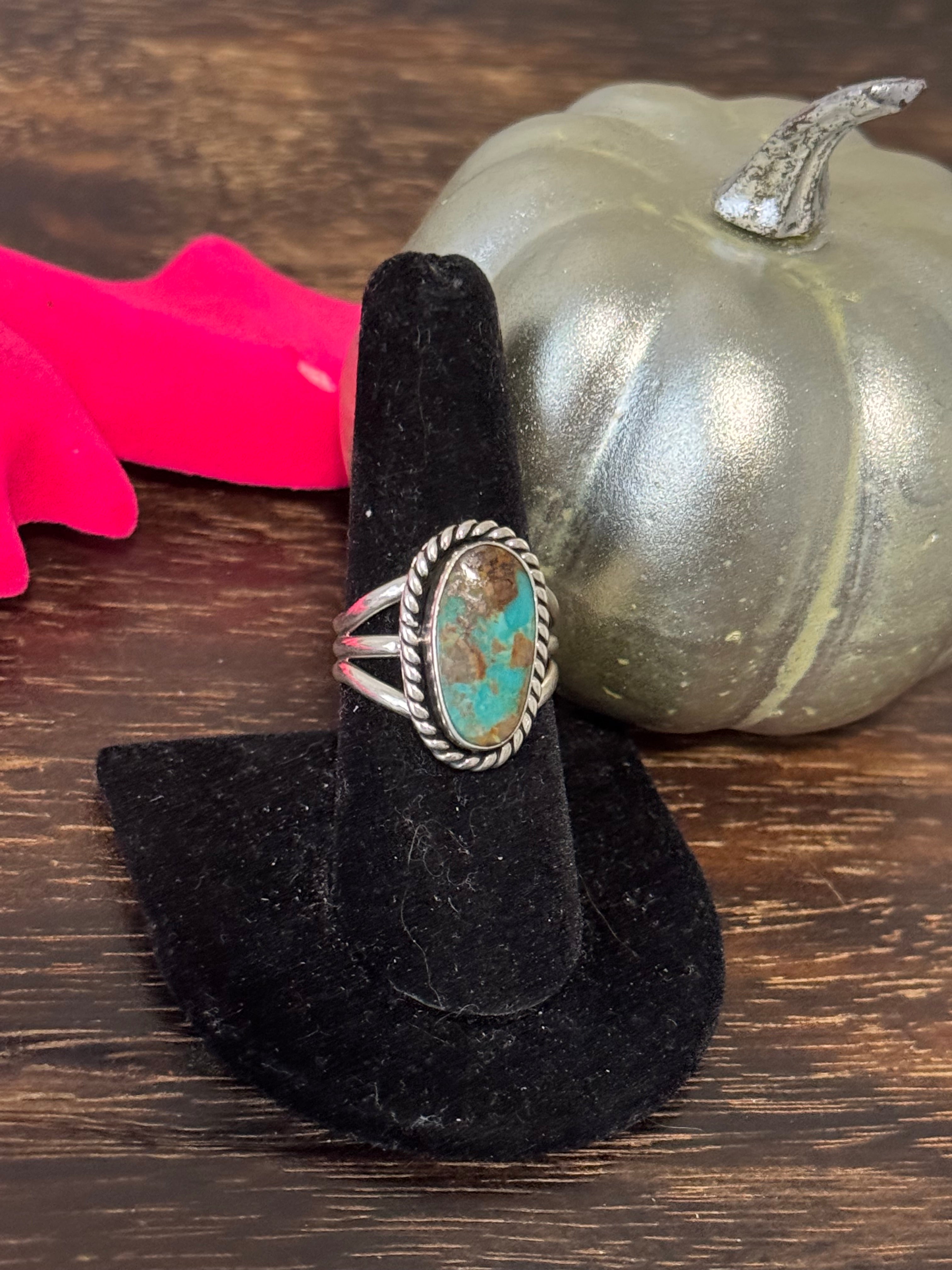 Navajo Made Royston Turquoise and Sterling Silver Ring Size 8.5