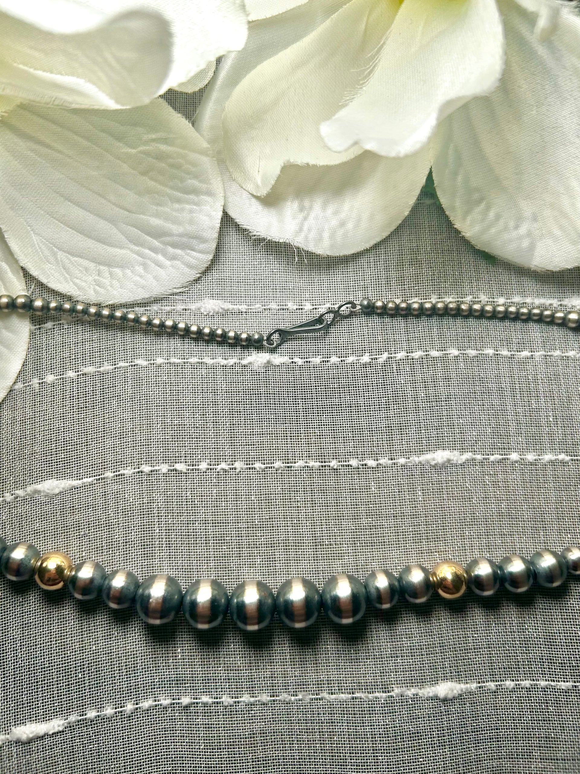 Navajo Made Strung 14K Gold Plate & Sterling Silver Necklace