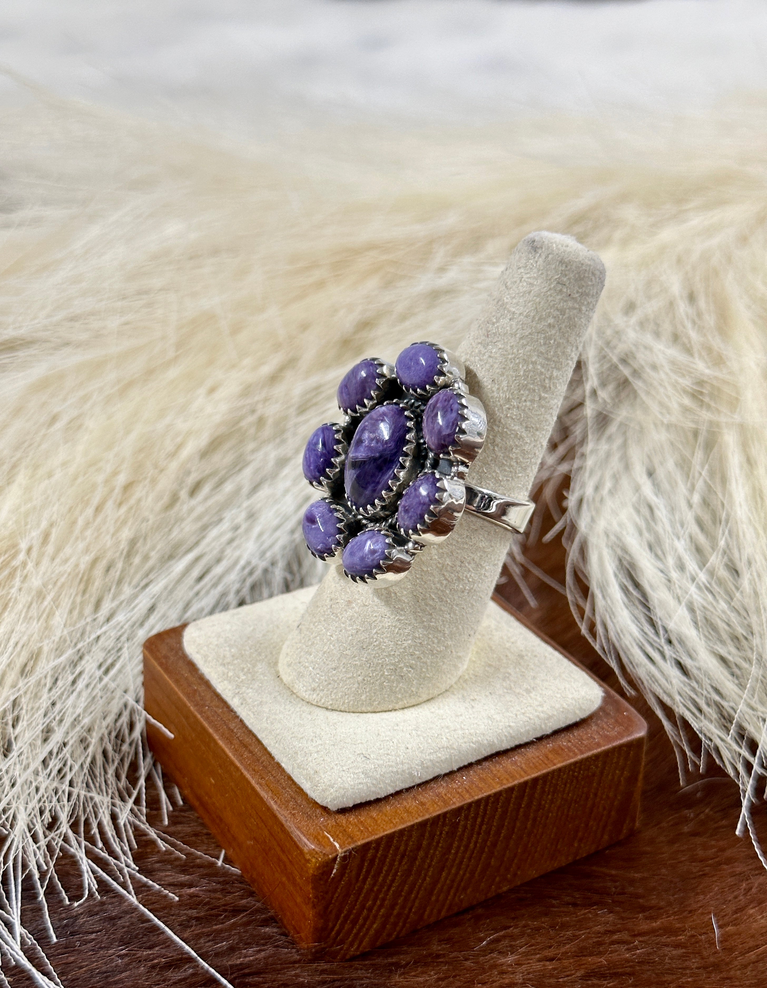 Southwest Handmade Charoite & Sterling Silver Adjustable Cluster Ring