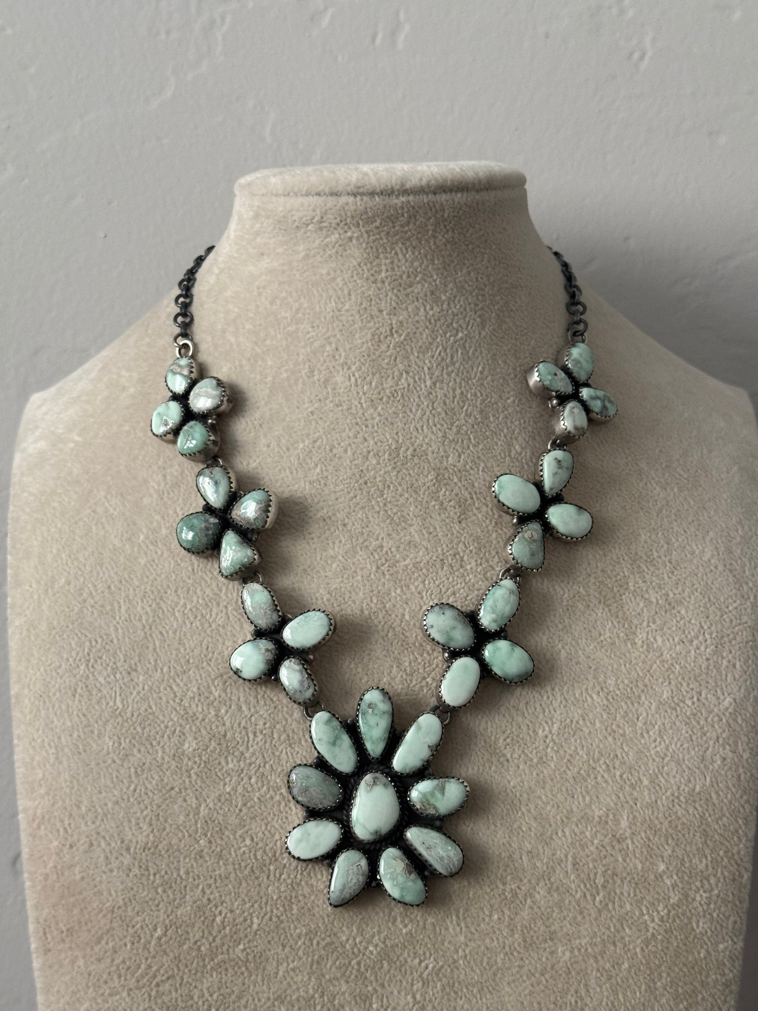 Southwest Handmade Paloma Variscite & Sterling Silver Cluster Necklace