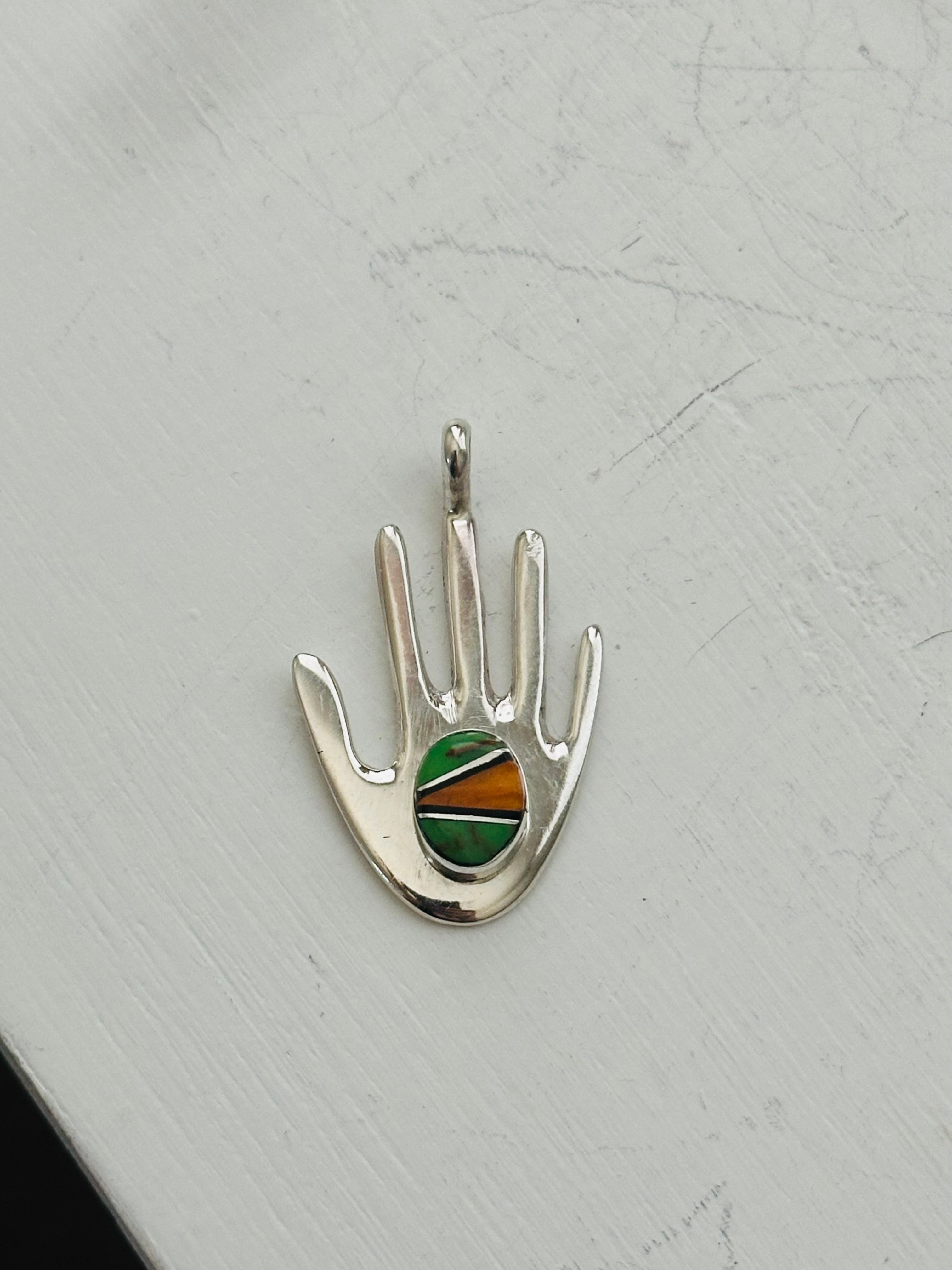 Joseph Martinez Multi Stone & Sterling Silver Inlay Hand Pendant