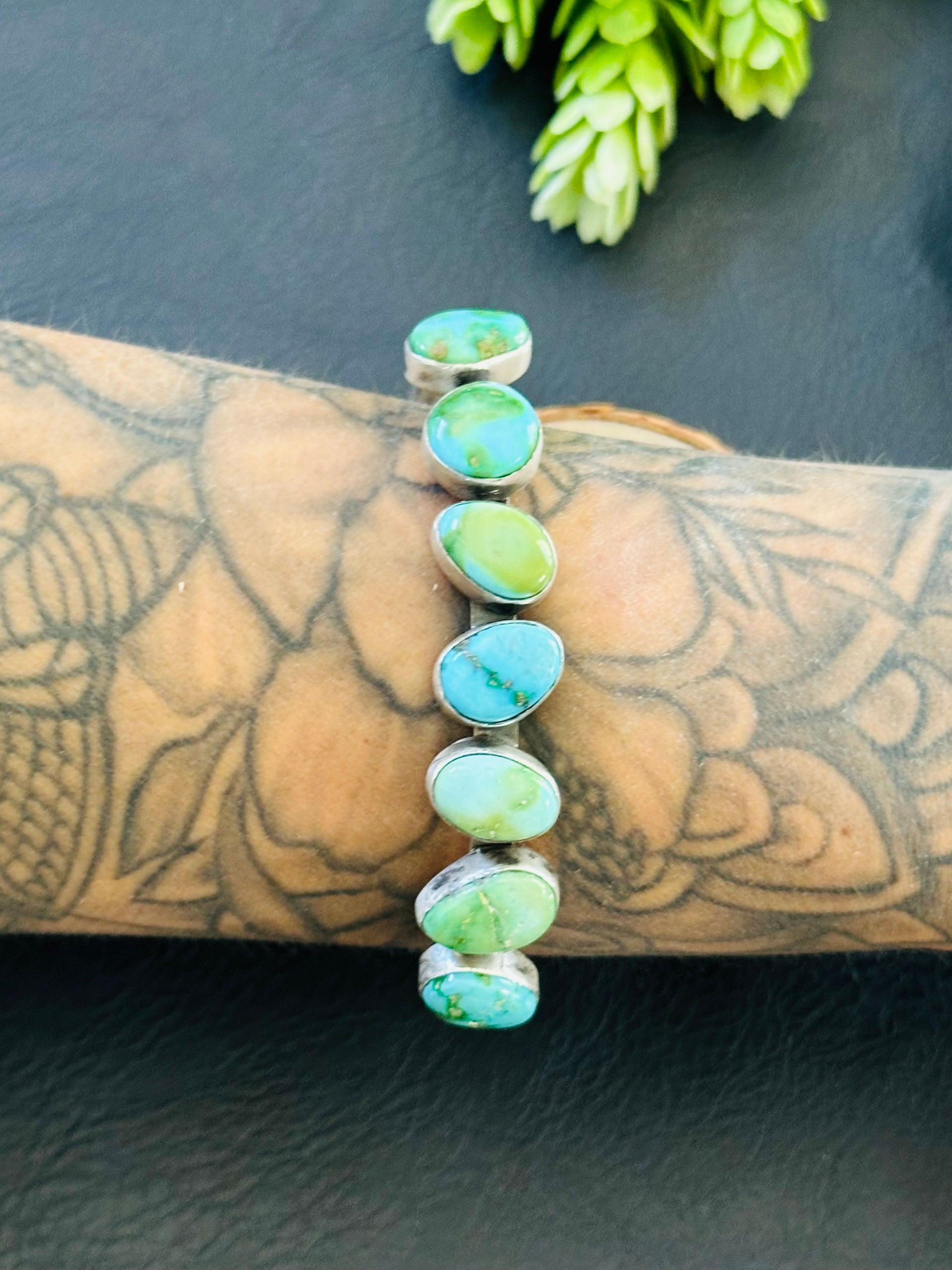 Navajo Made Sonoran Mountain & Sterling Silver Cuff Bracelet