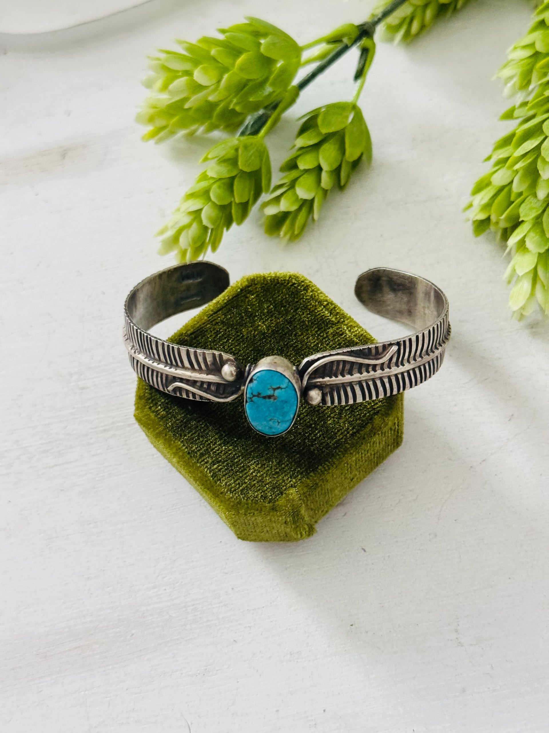 Navajo Made Kingman Turquoise & Sterling Silver Cuff Bracelet