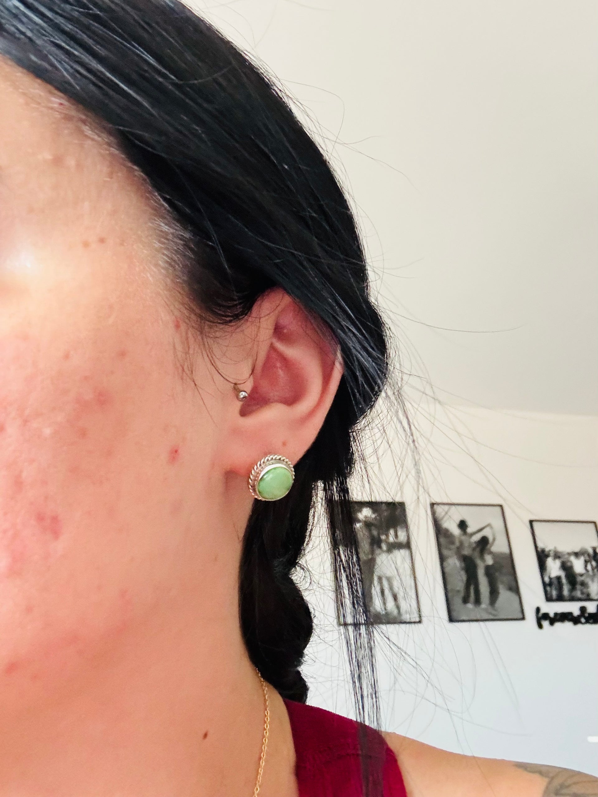 Navajo Made Sonoran Mountain Turquoise & Sterling Silver Post Earrings