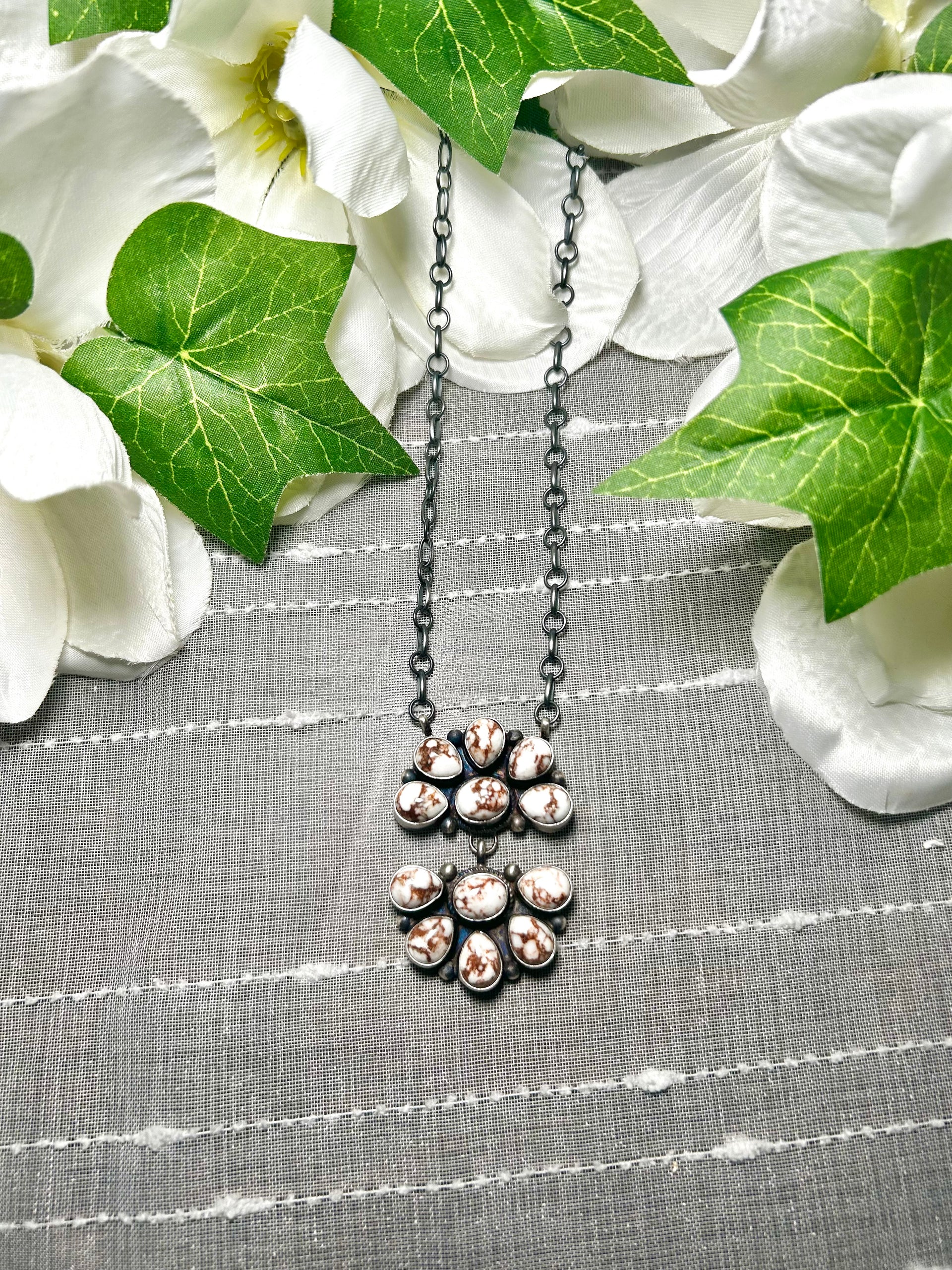 Navajo Made White Horse & Sterling Silver Necklace