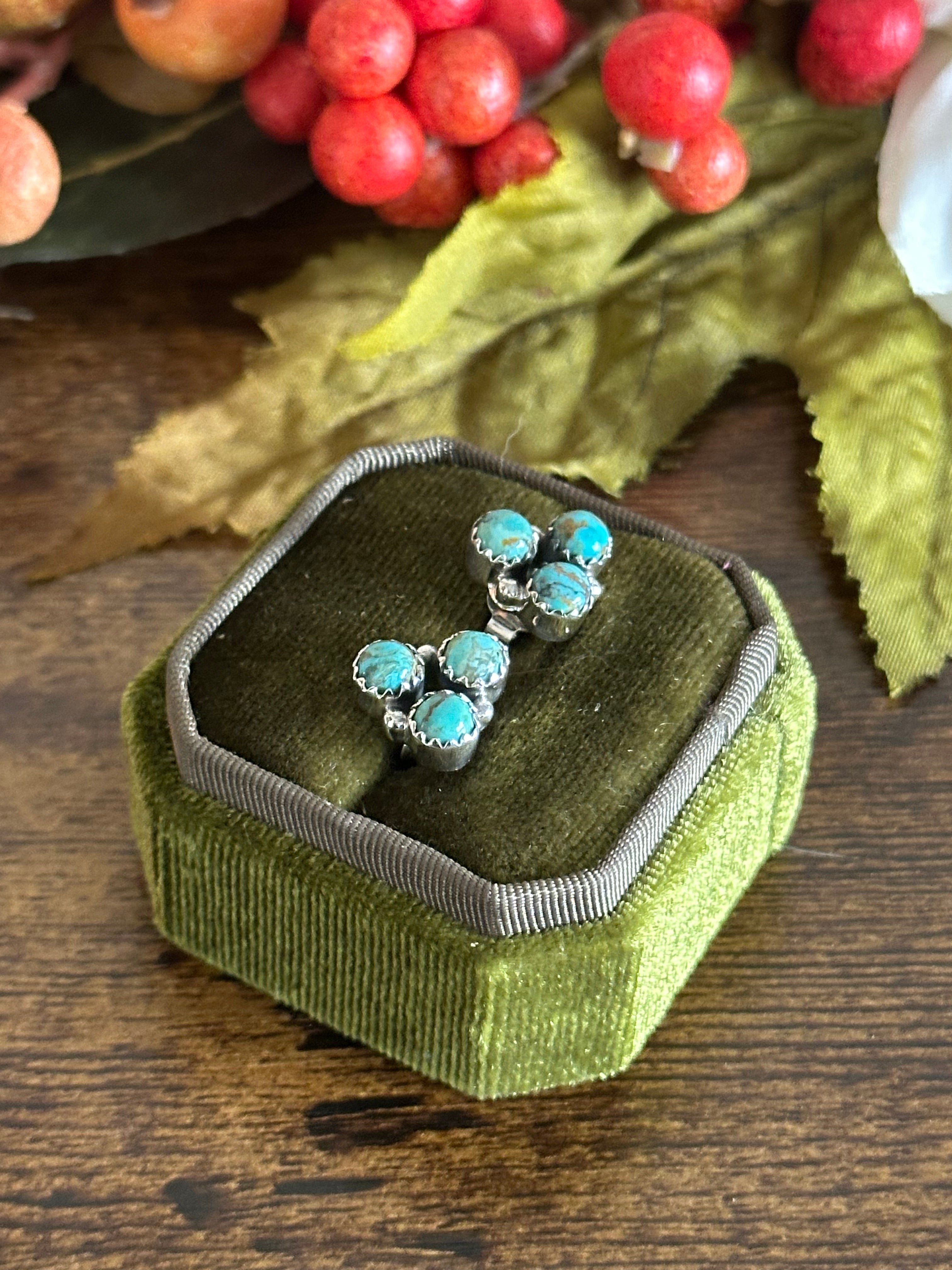 Southwest Handmade Kingman Turquoise & Sterling Silver Post Cluster Earrings