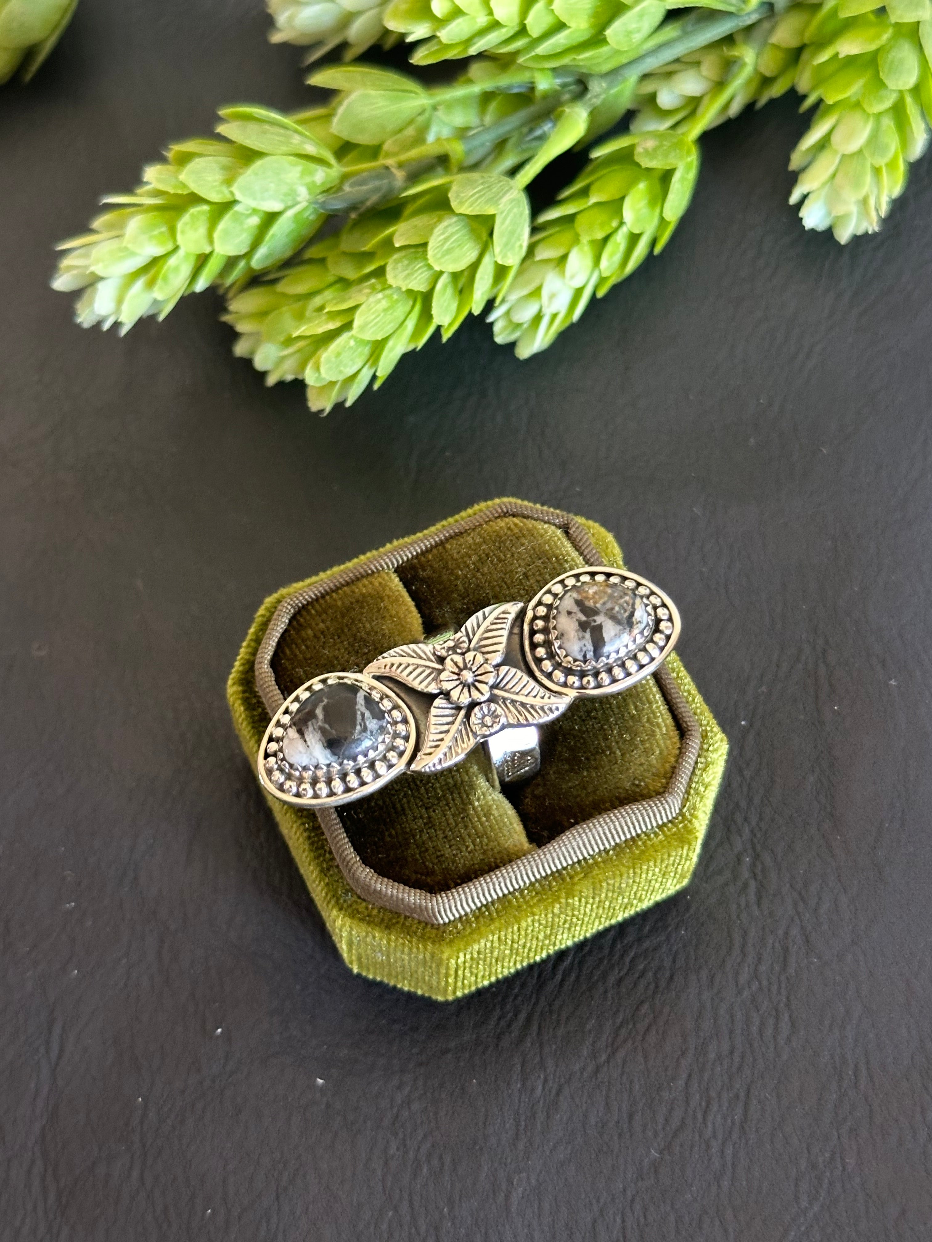 Southwest Handmade White Buffalo & Sterling Silver Adjustable Ring