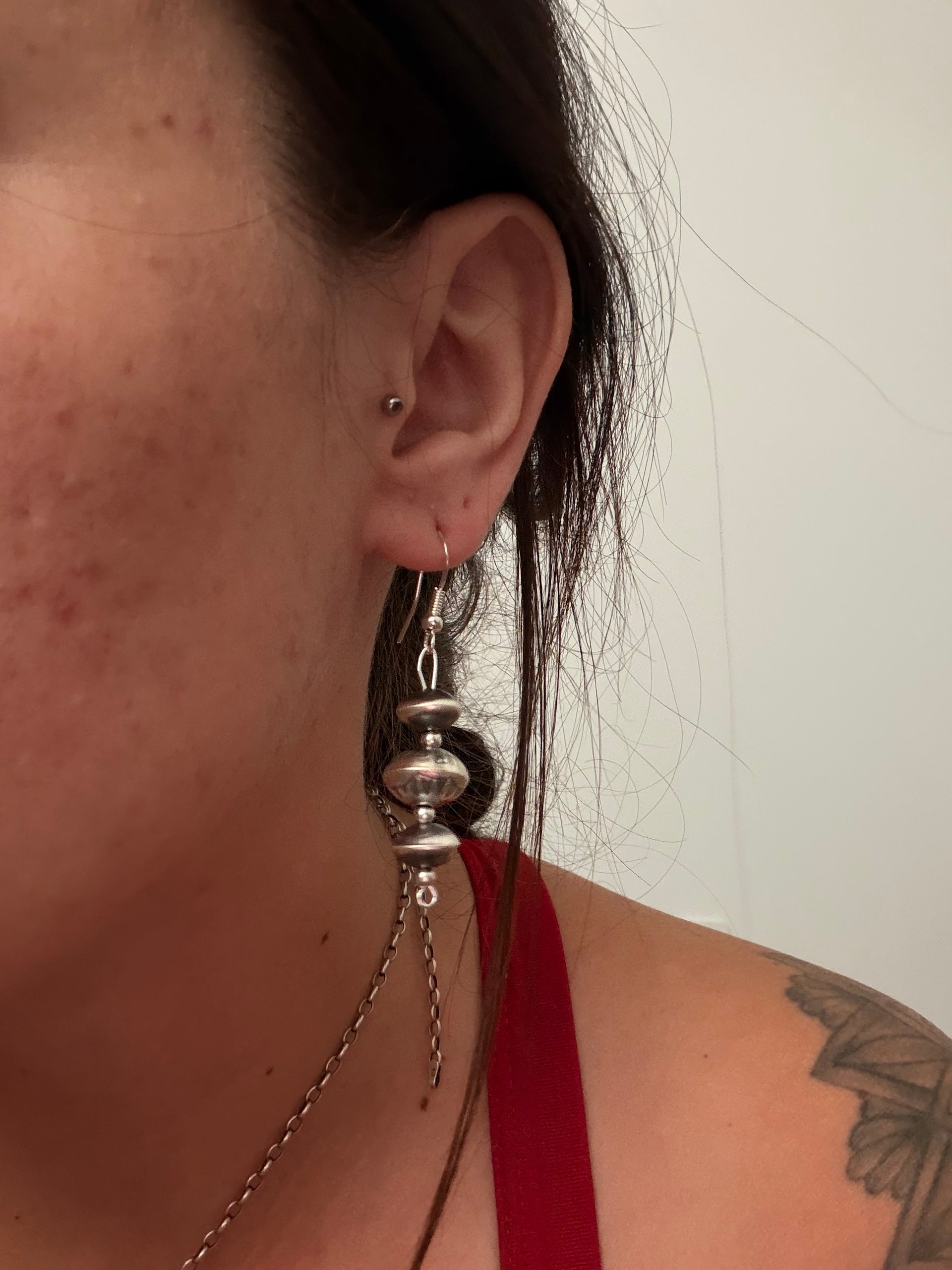 Navajo Handmade Sterling Silver Graduated Pearl Dangle Earrings