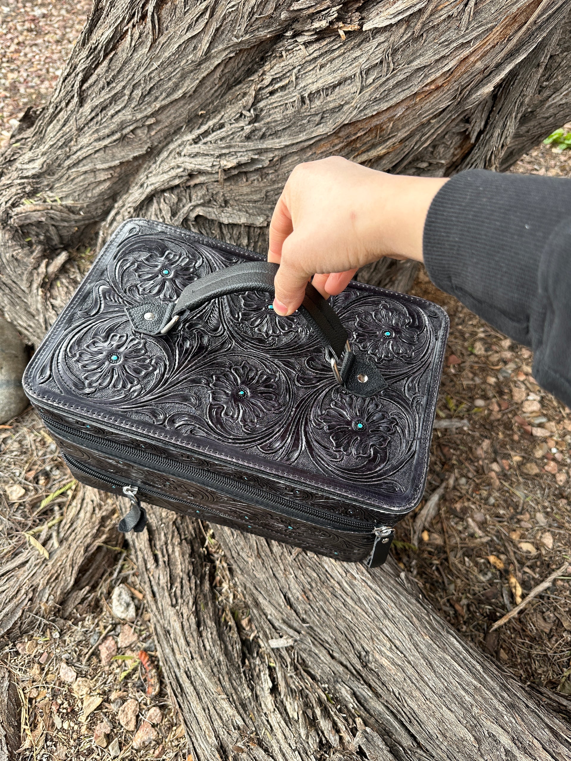 Double Layered Genuine Tooled Leather Jewelry Box