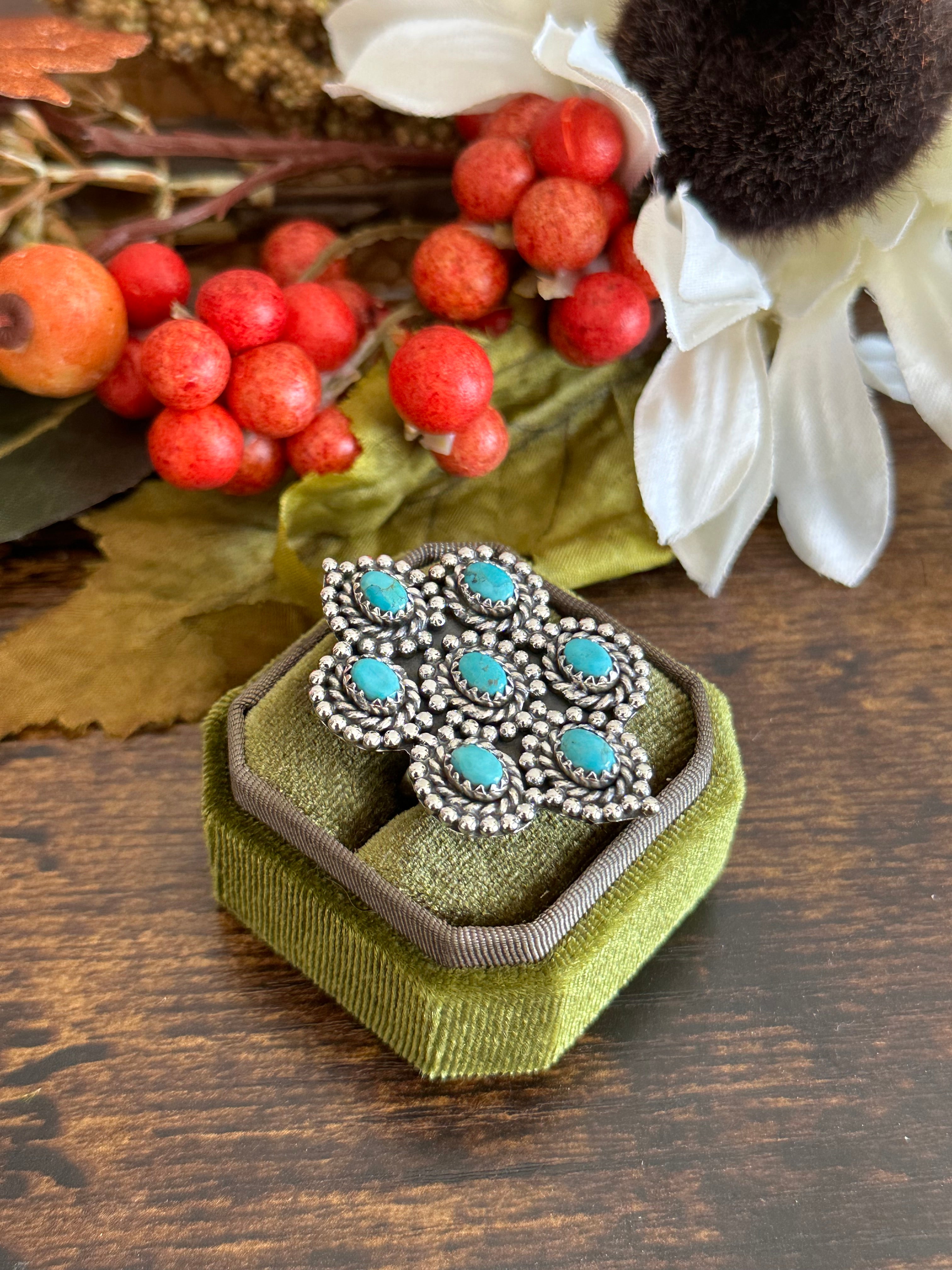 Southwest Handmade Kingman Turquoise & Sterling Silver Adjustable Ring