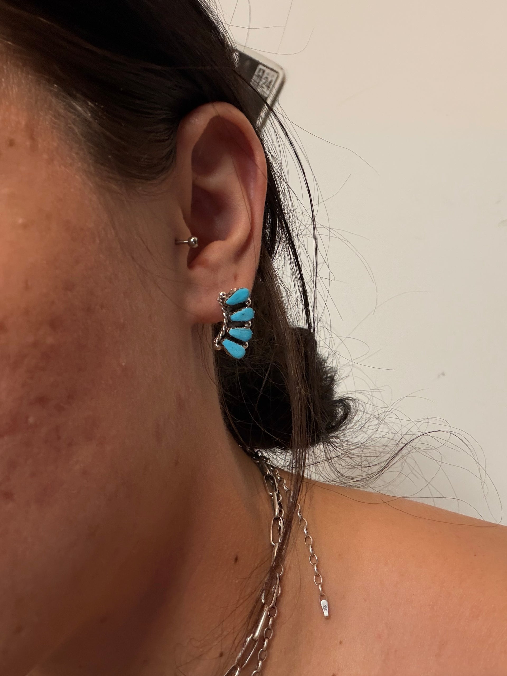 Zuni Handmade Turquoise & Sterling Silver Post Earrings