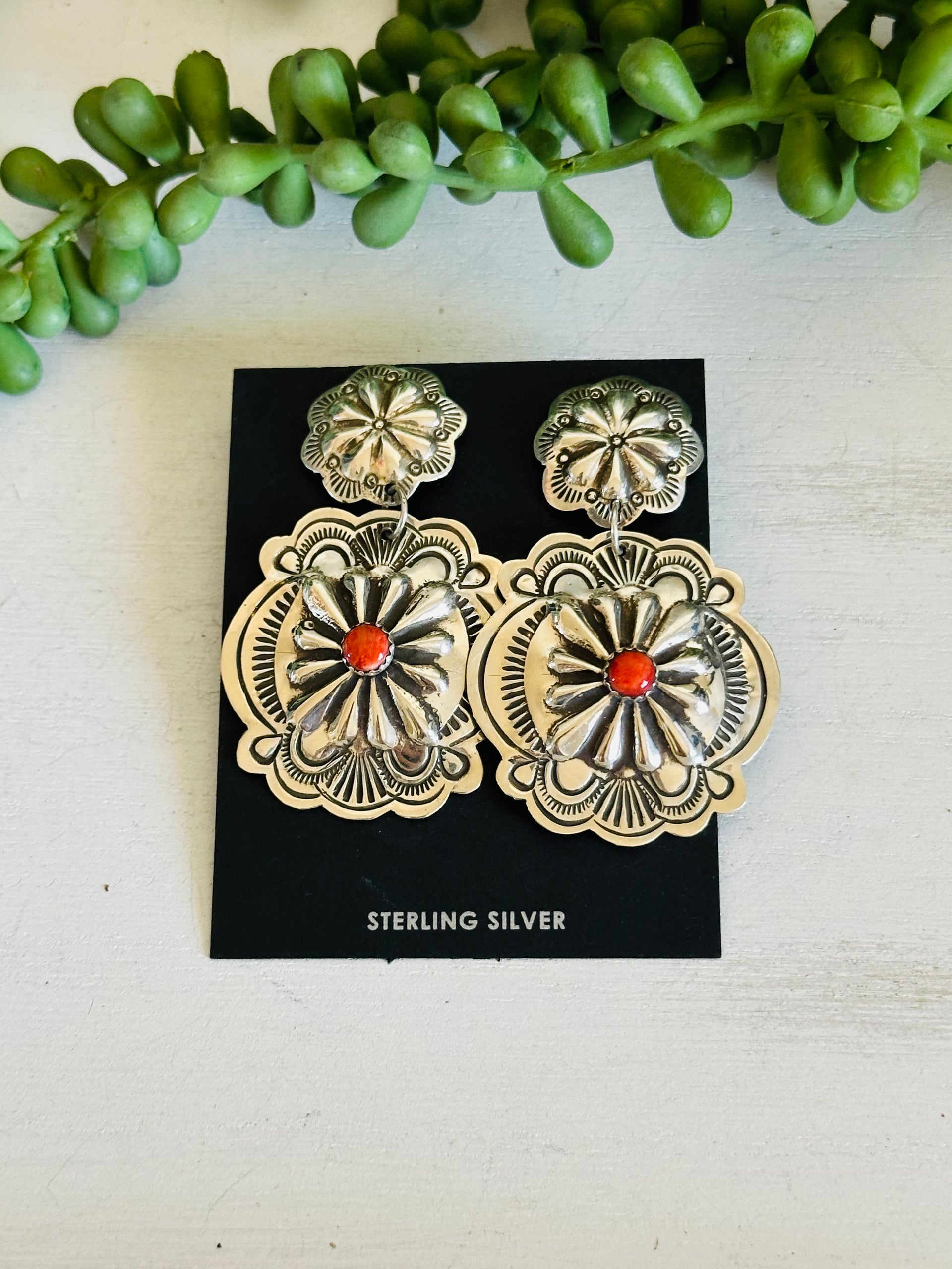 Genevieve Black Spiny Oyster & Sterling Silver Post Dangle Earrings