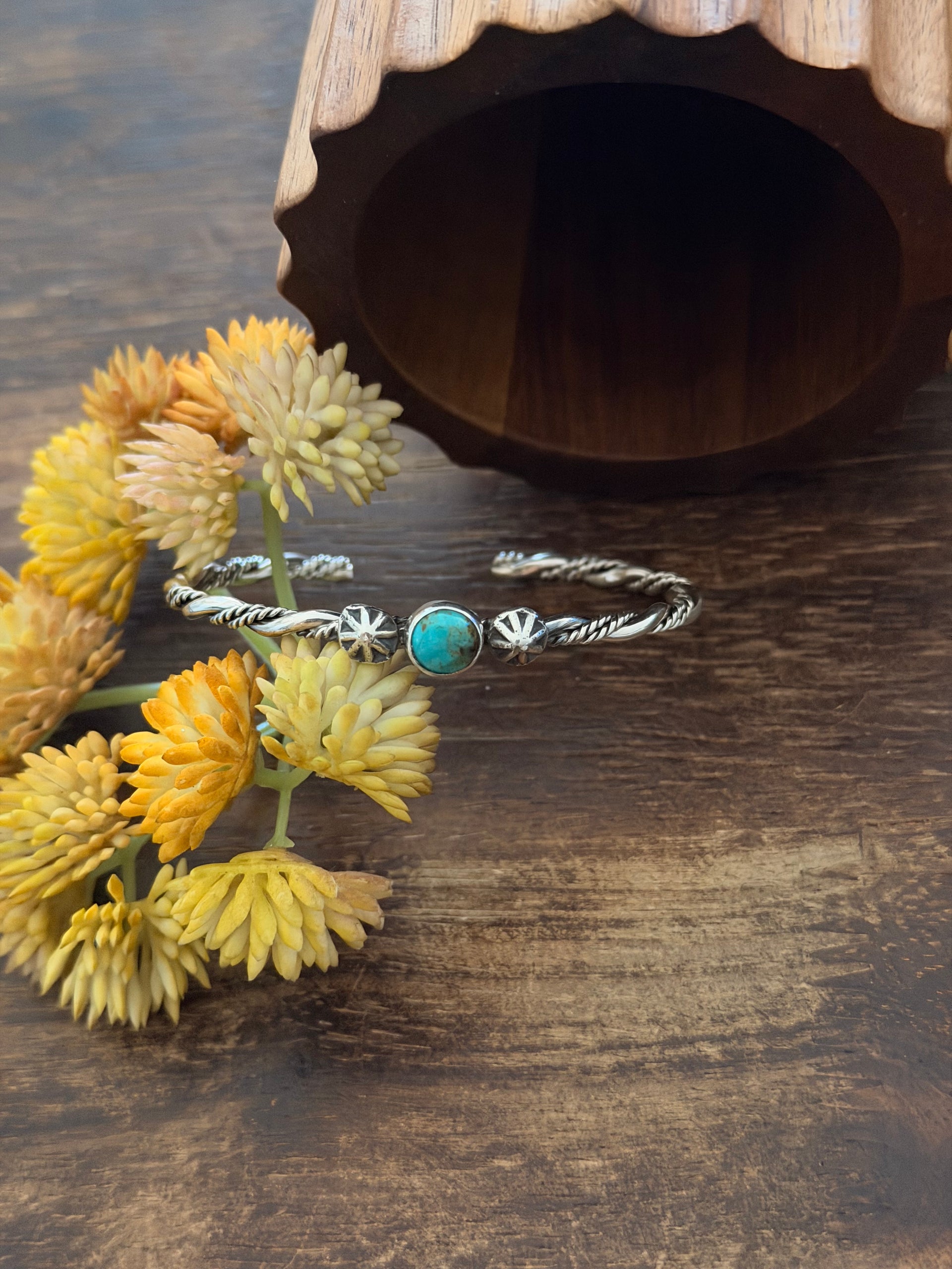 Navajo Made Kingman Turquoise & Sterling Silver Cuff Bracelet