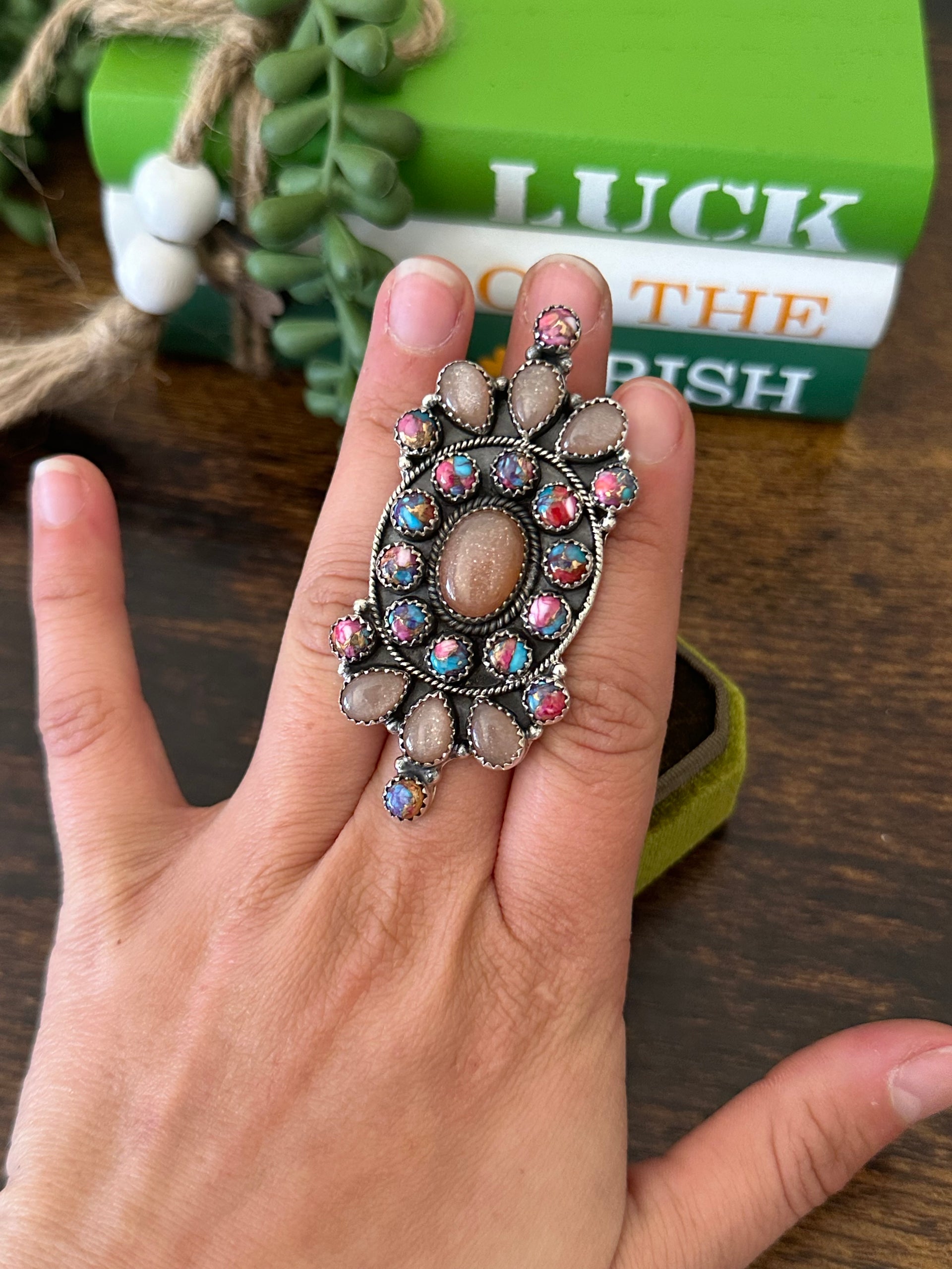 Southwest Handmade Multi Stone & Sterling Silver Adjustable Cluster Ring