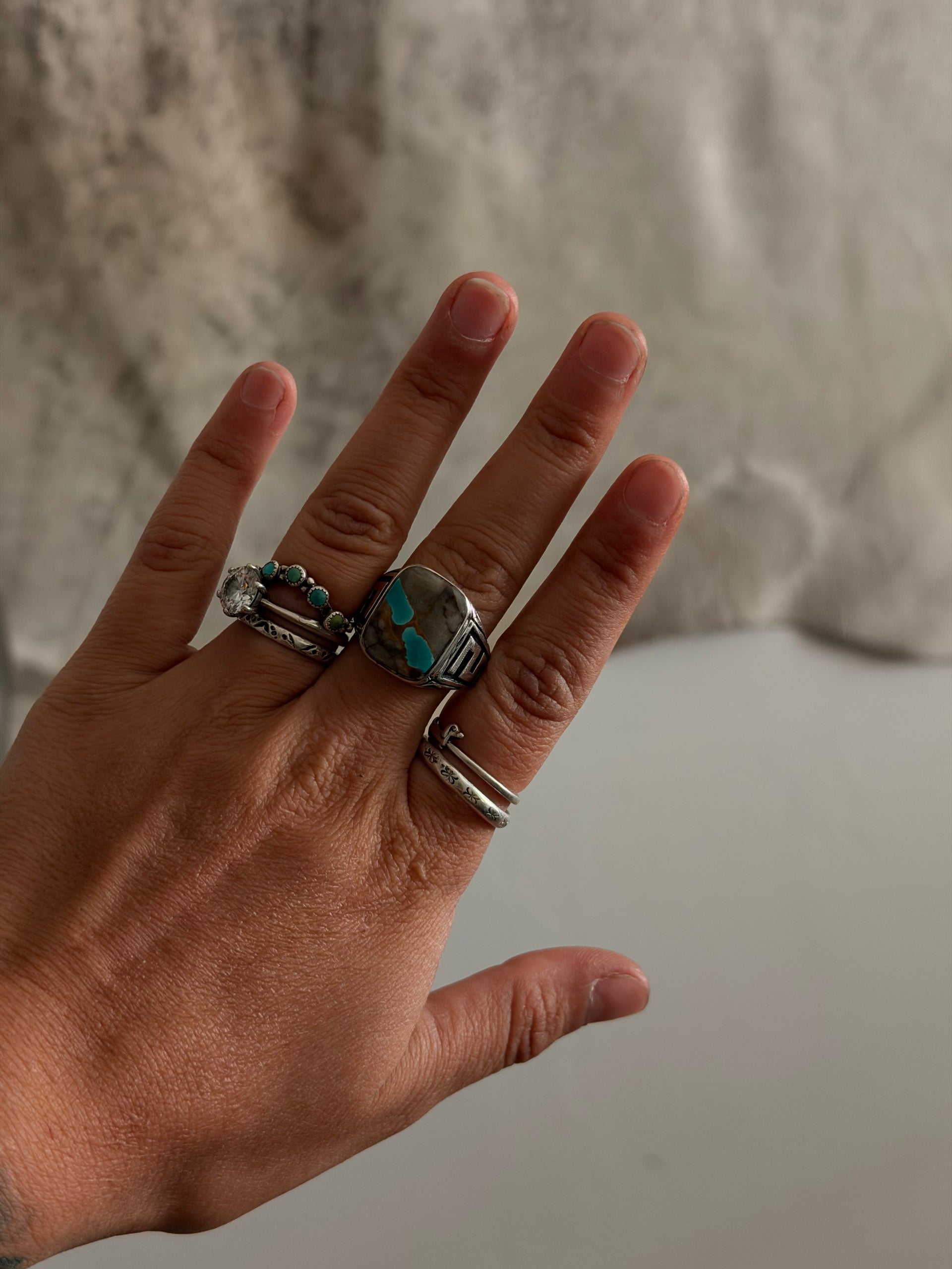 Navajo Made Royston Turquoise & Sterling Silver Cast Ring Size 9