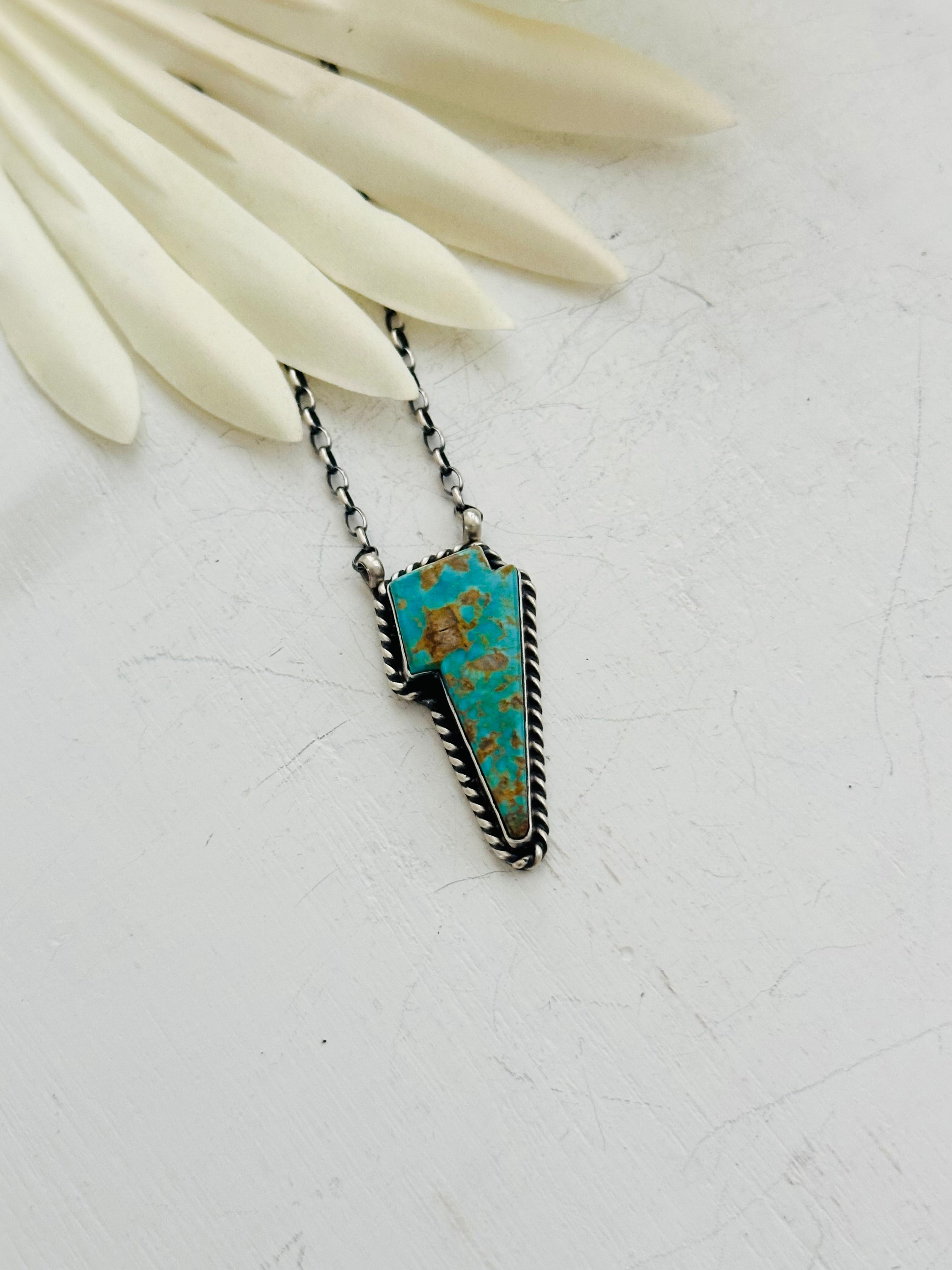 Donovan Skeets Kingman Turquoise & Sterling Silver Lightning Bolt Necklace