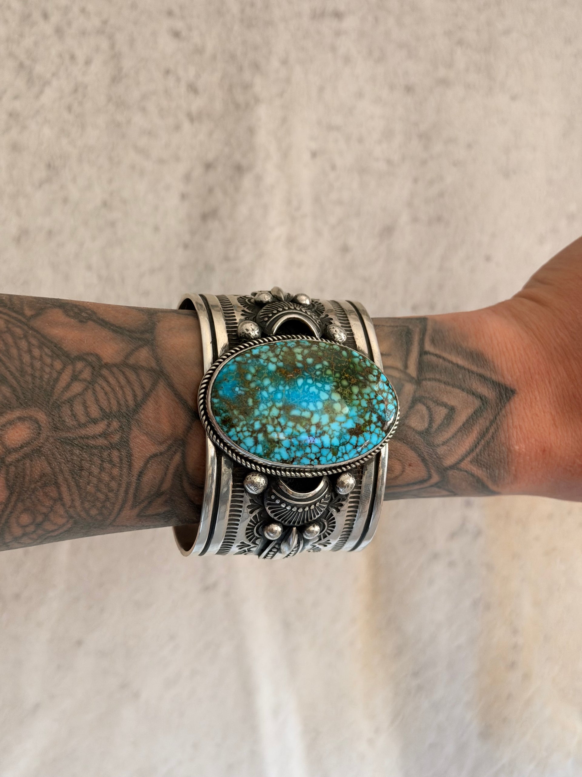 Navajo Made High Grade Kingman & Sterling Cuff Bracelet