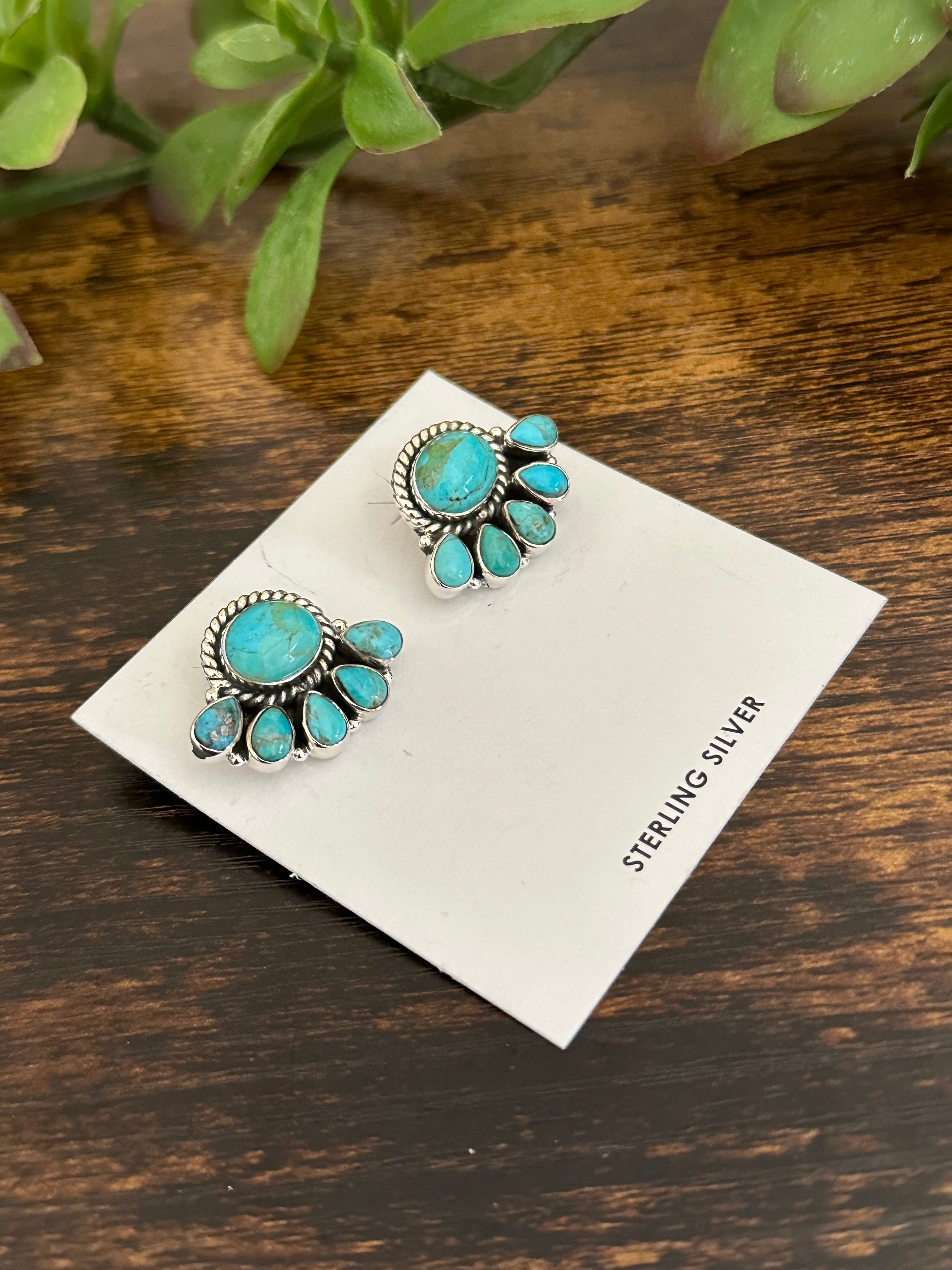 Southwest Handmade Kingman Turquoise & Sterling Silver Post Earrings