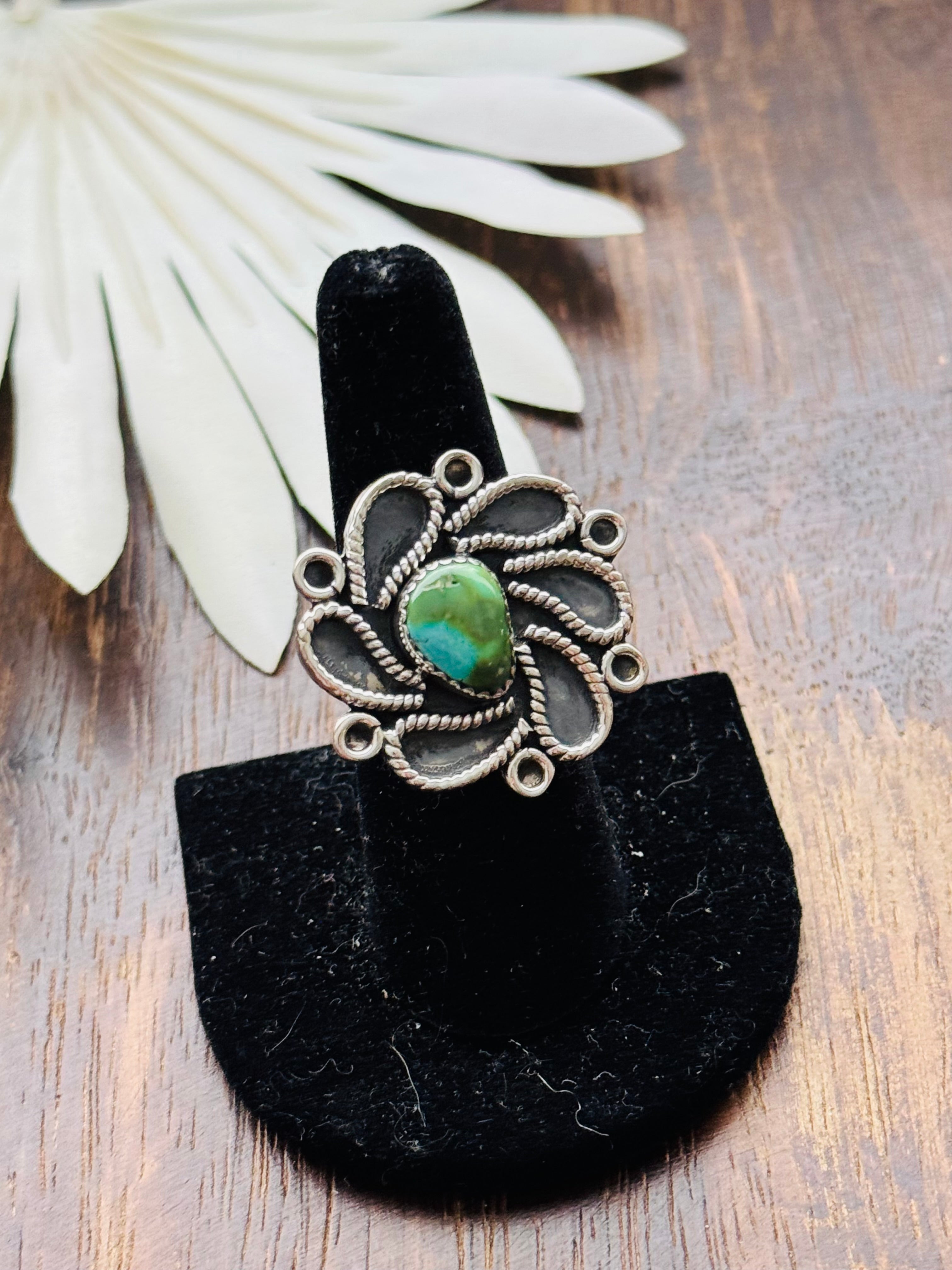 Southwest Handmade Sonoran Mountain Turquoise & Sterling Silver Adjustable Cluster Ring