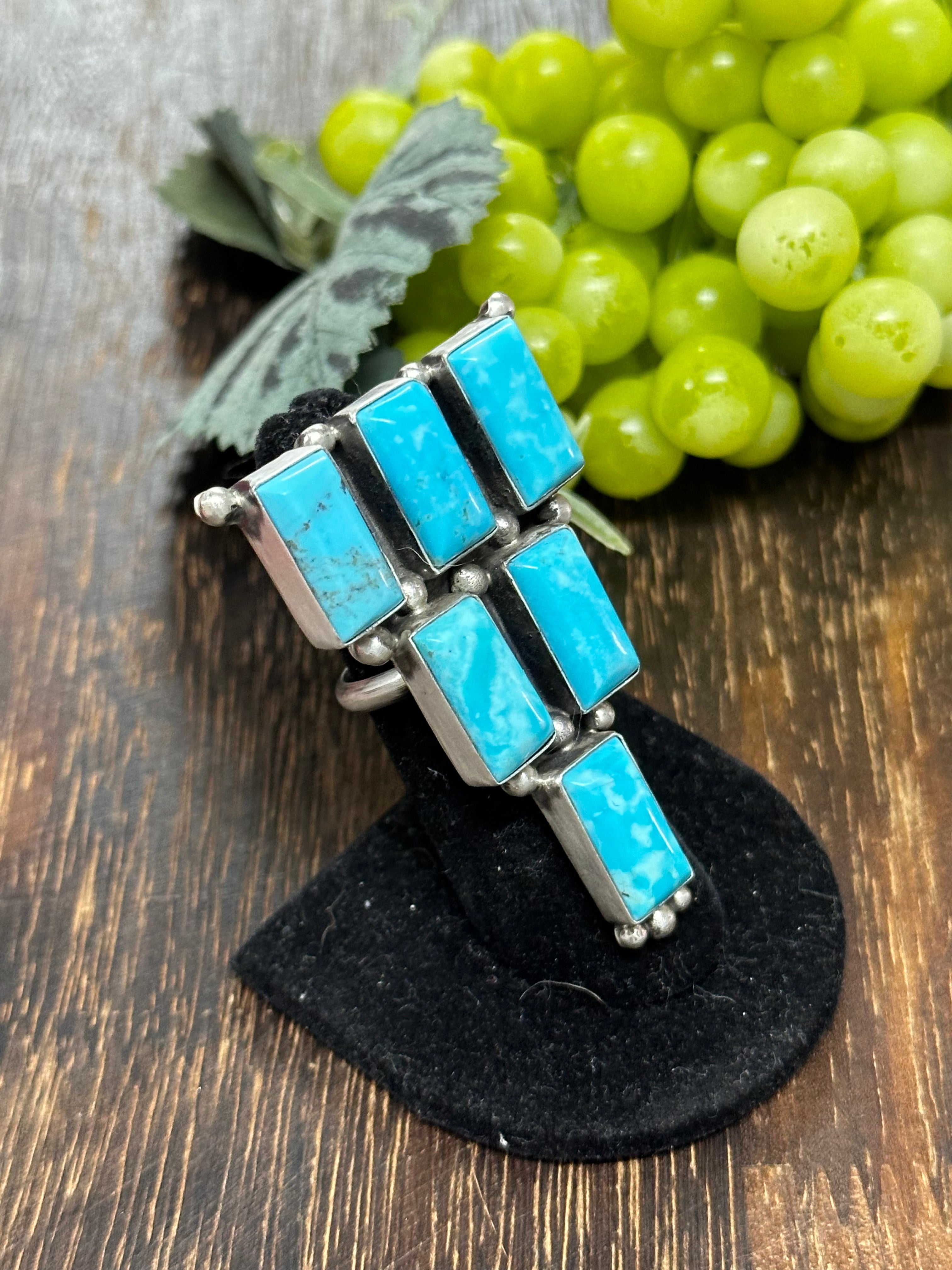 Donovan Skeets Kingman Turquoise & Sterling Silver Cluster Necklace & Adjustable Ring Set