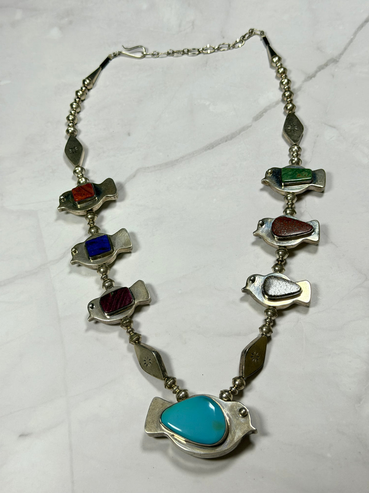 Vintage Navajo Made Multi Stone & Sterling Silver Reversible Necklace