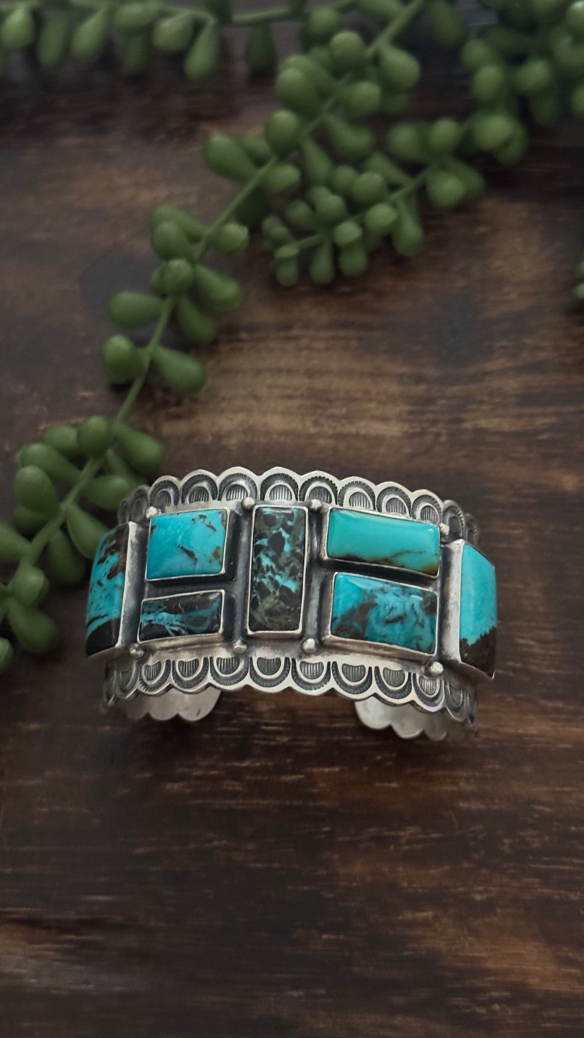 Randy Boyd Mixed Turquoise & Sterling Silver Cluster Cuff Bracelet