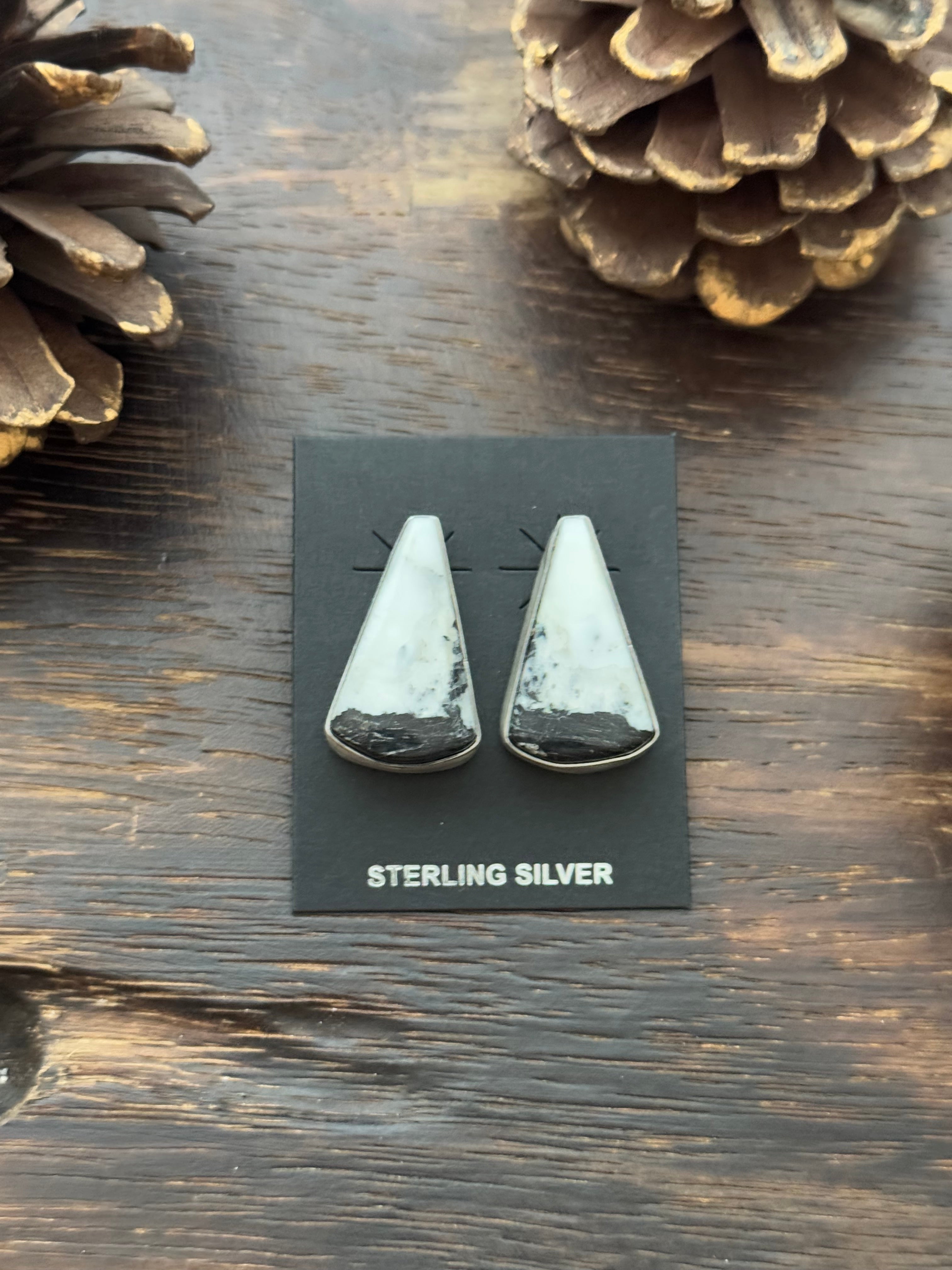 Navajo Made White Buffalo & Sterling Silver Post Earrings